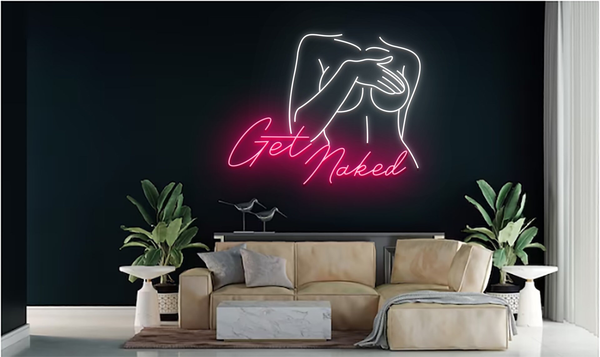 Get With Nothing On Body Woman Line Art Neon Signs