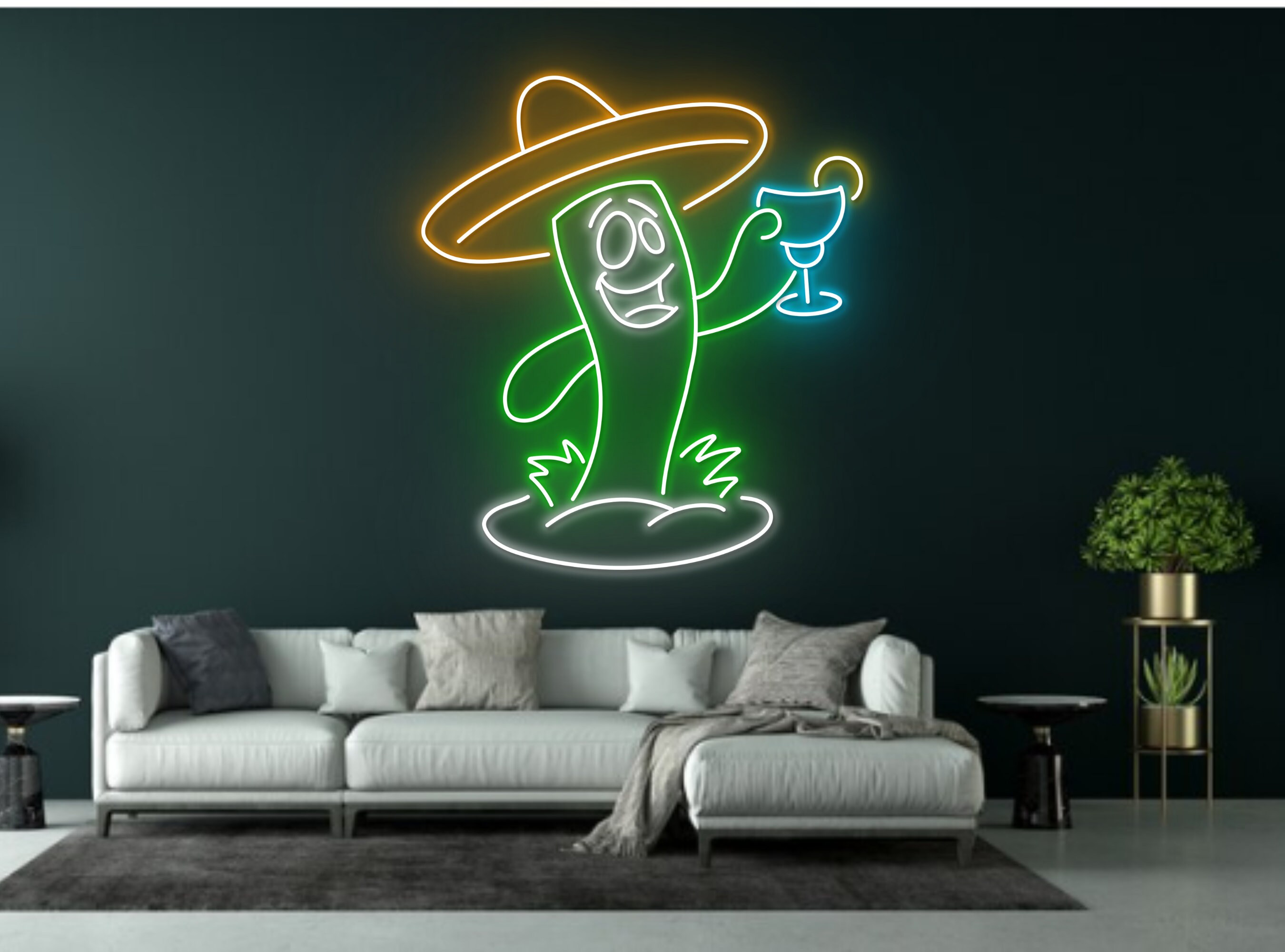Cactus Desert Sombrero Drink Cocktail Neon Sign