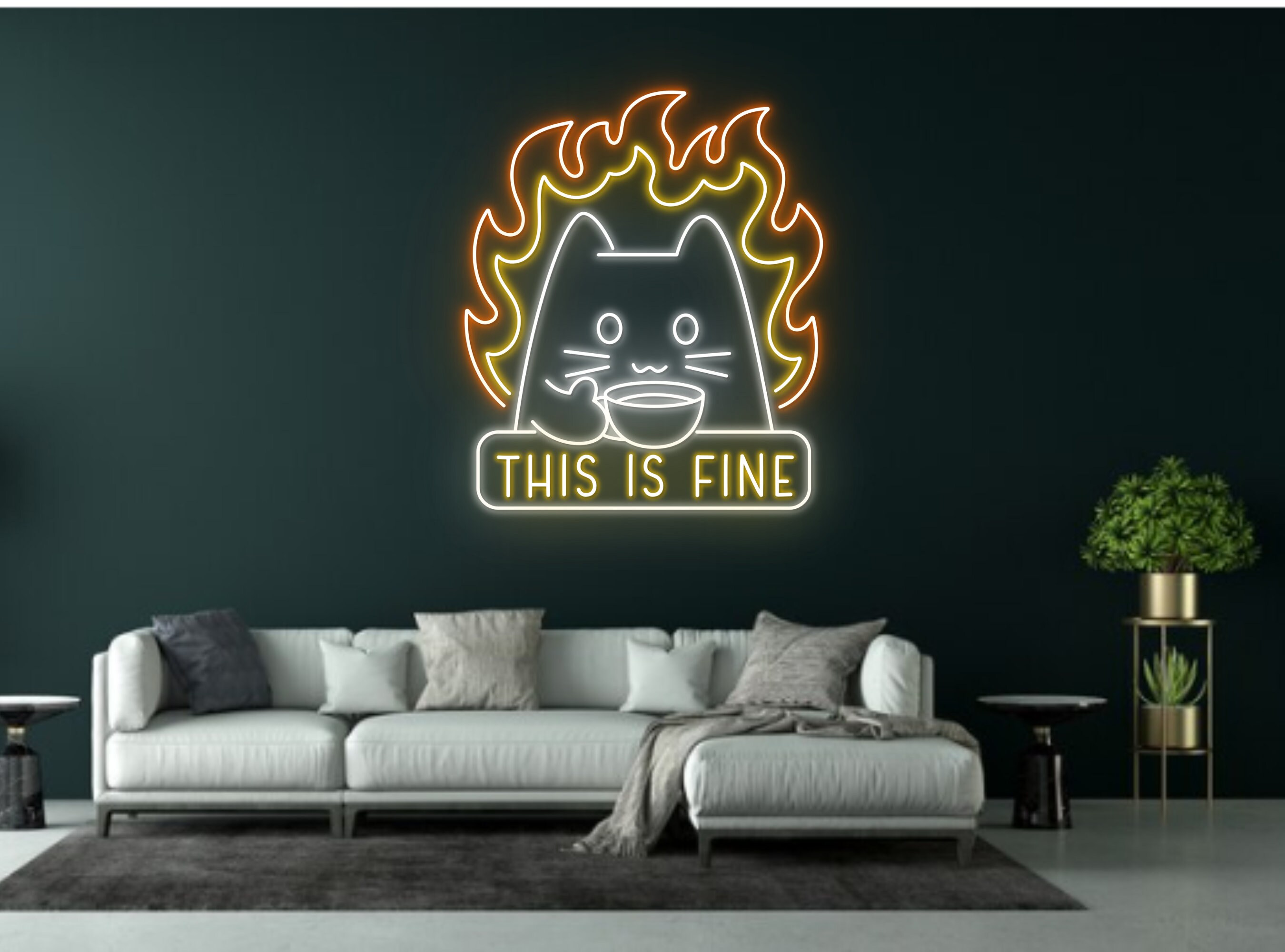 Chibi Cat Eat Soup Neon Sign
