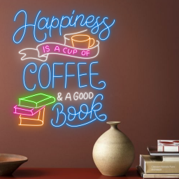 Happiness is Coffee And Book Neon Sign