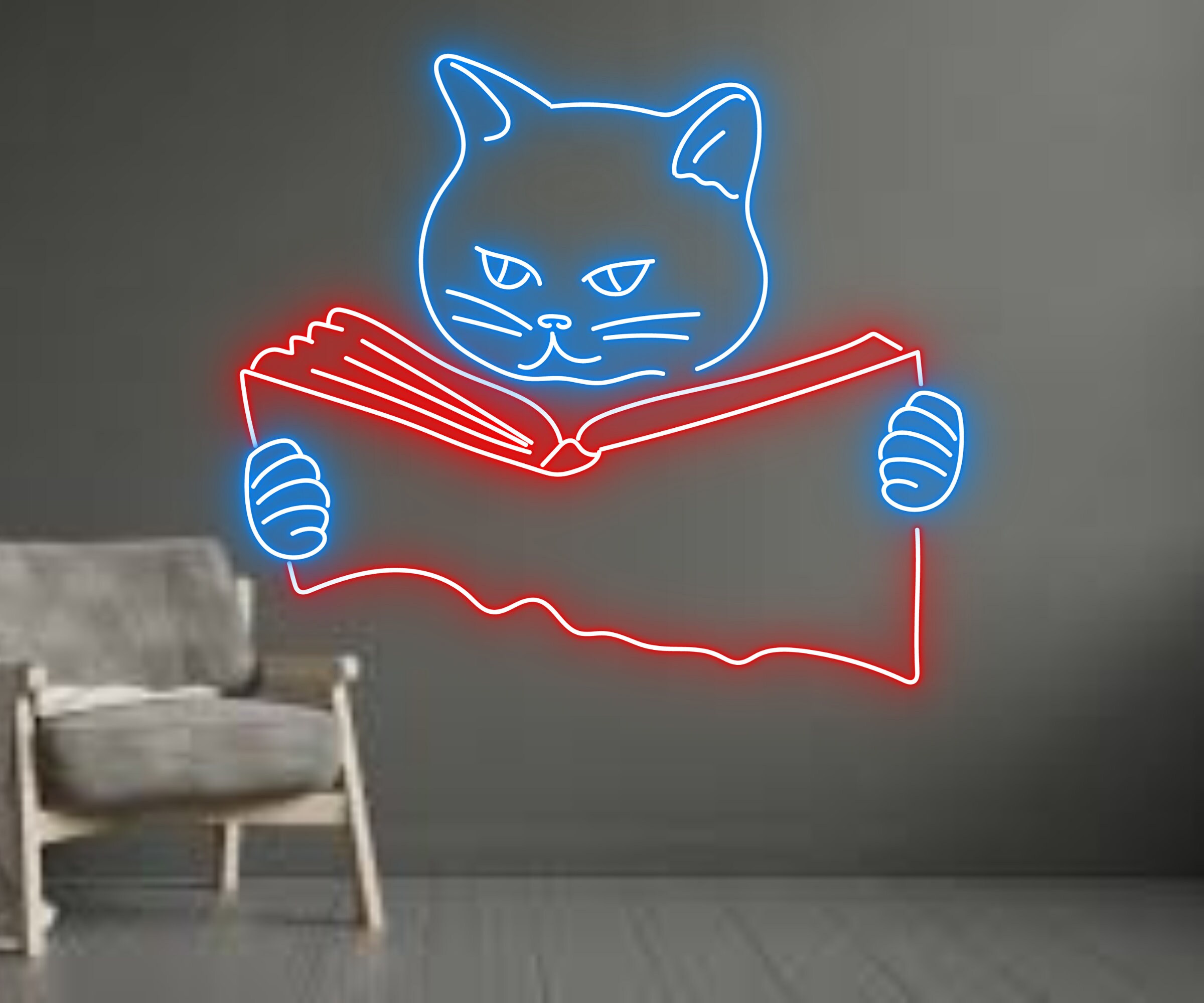 Cat Reading Book Neon Signs Wall Art Decor Gift