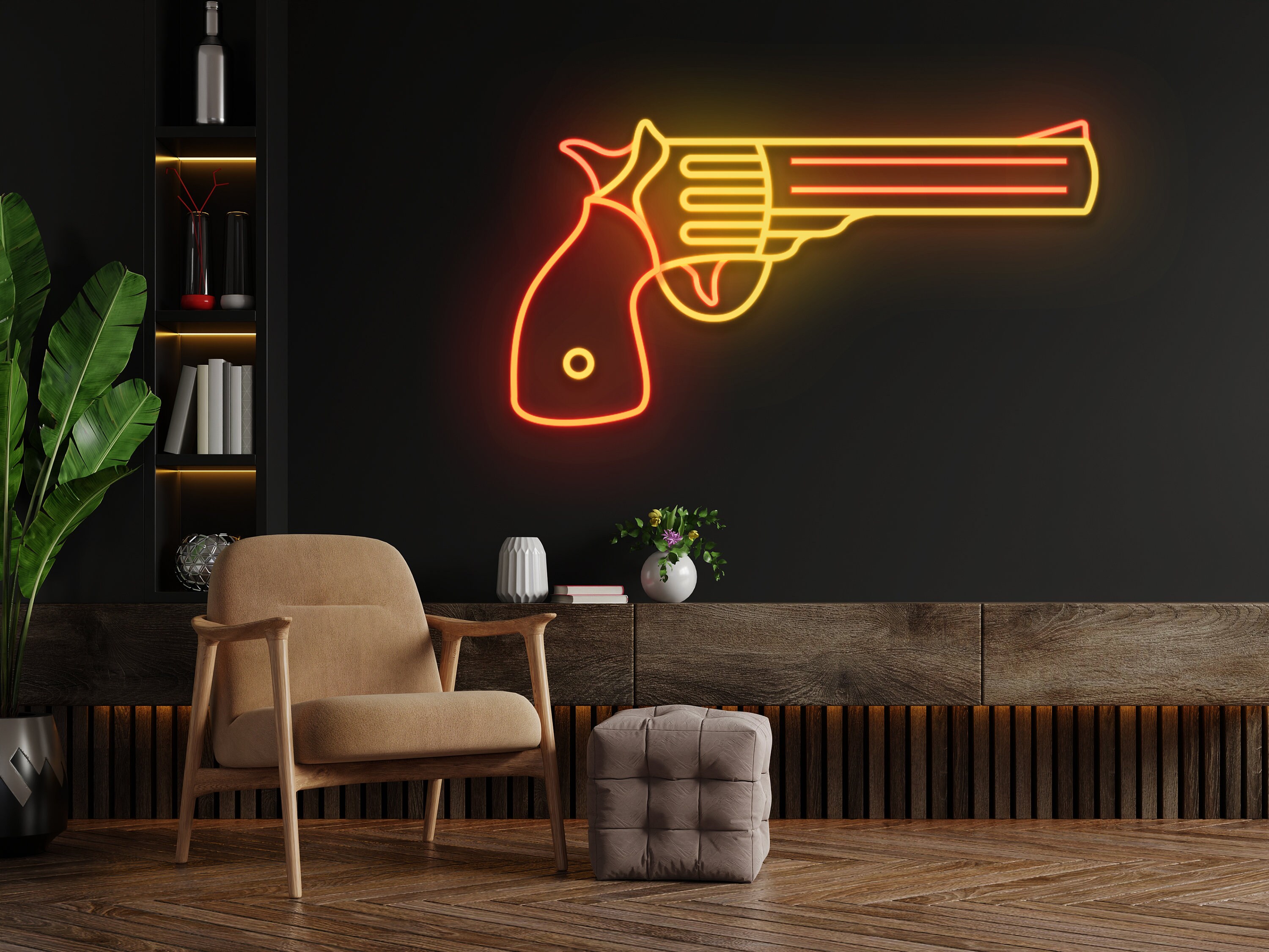 Gun Neon Sign Wall Art Signage