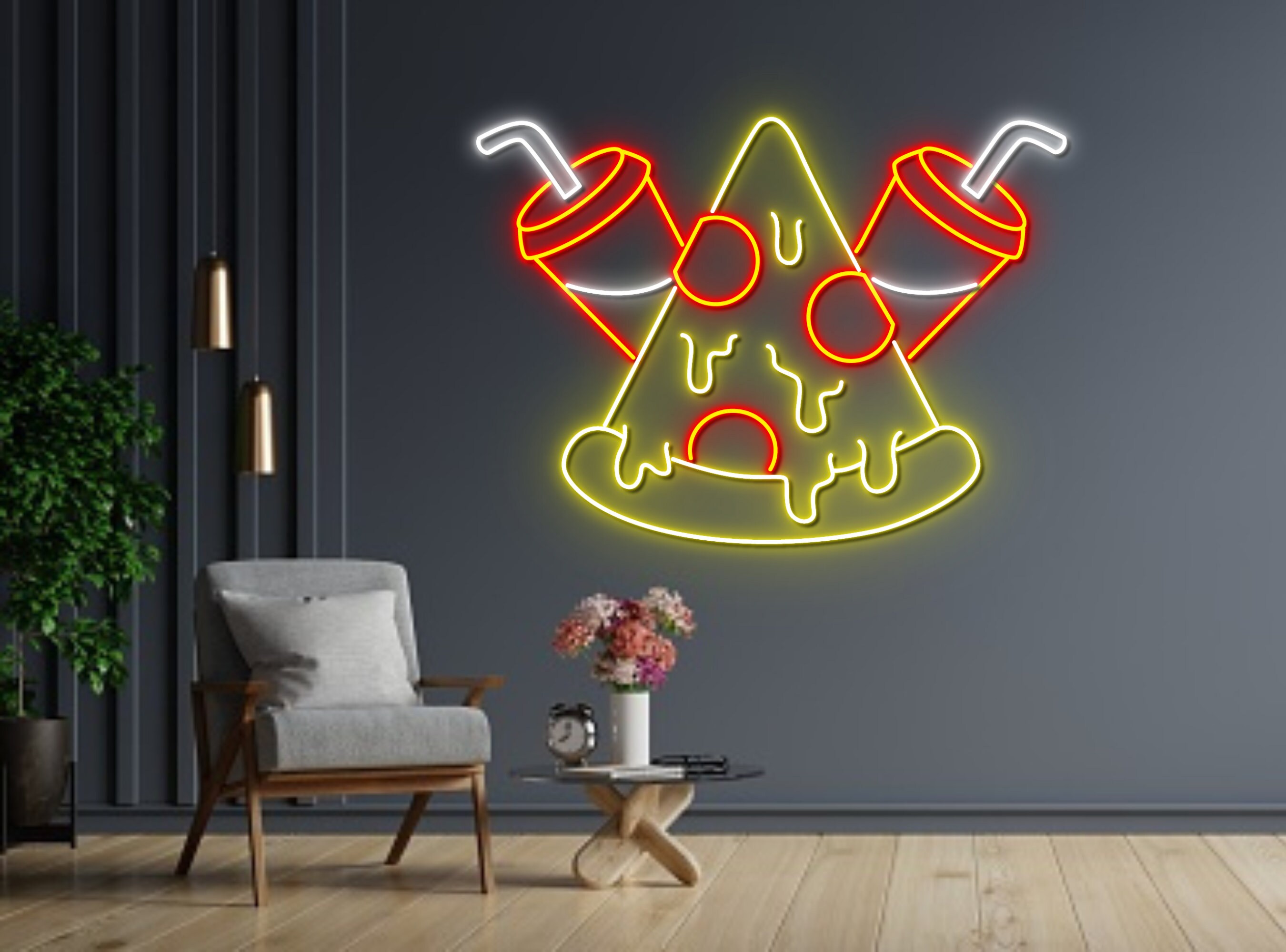 Pizza Slice And Drinks Neon Sign Wall Decor