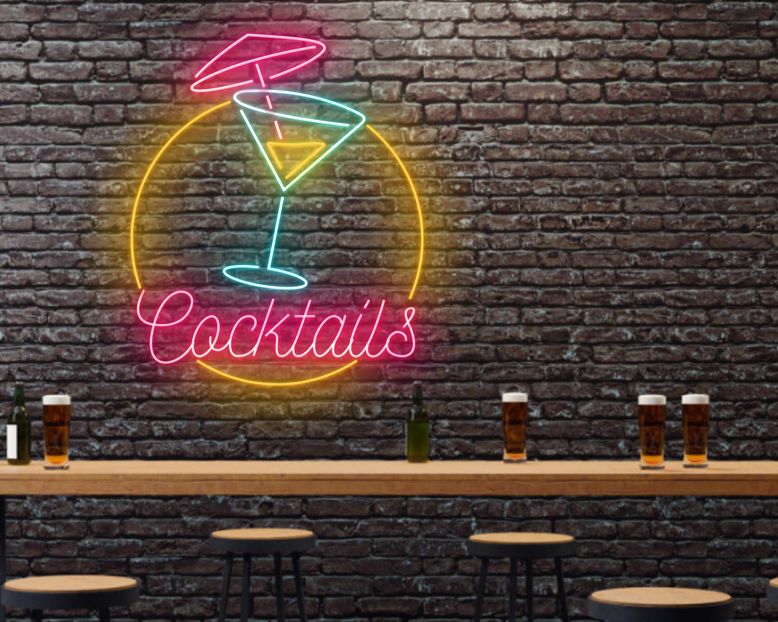 Cocktails Glasses Cup Bar Pub Neon Signs