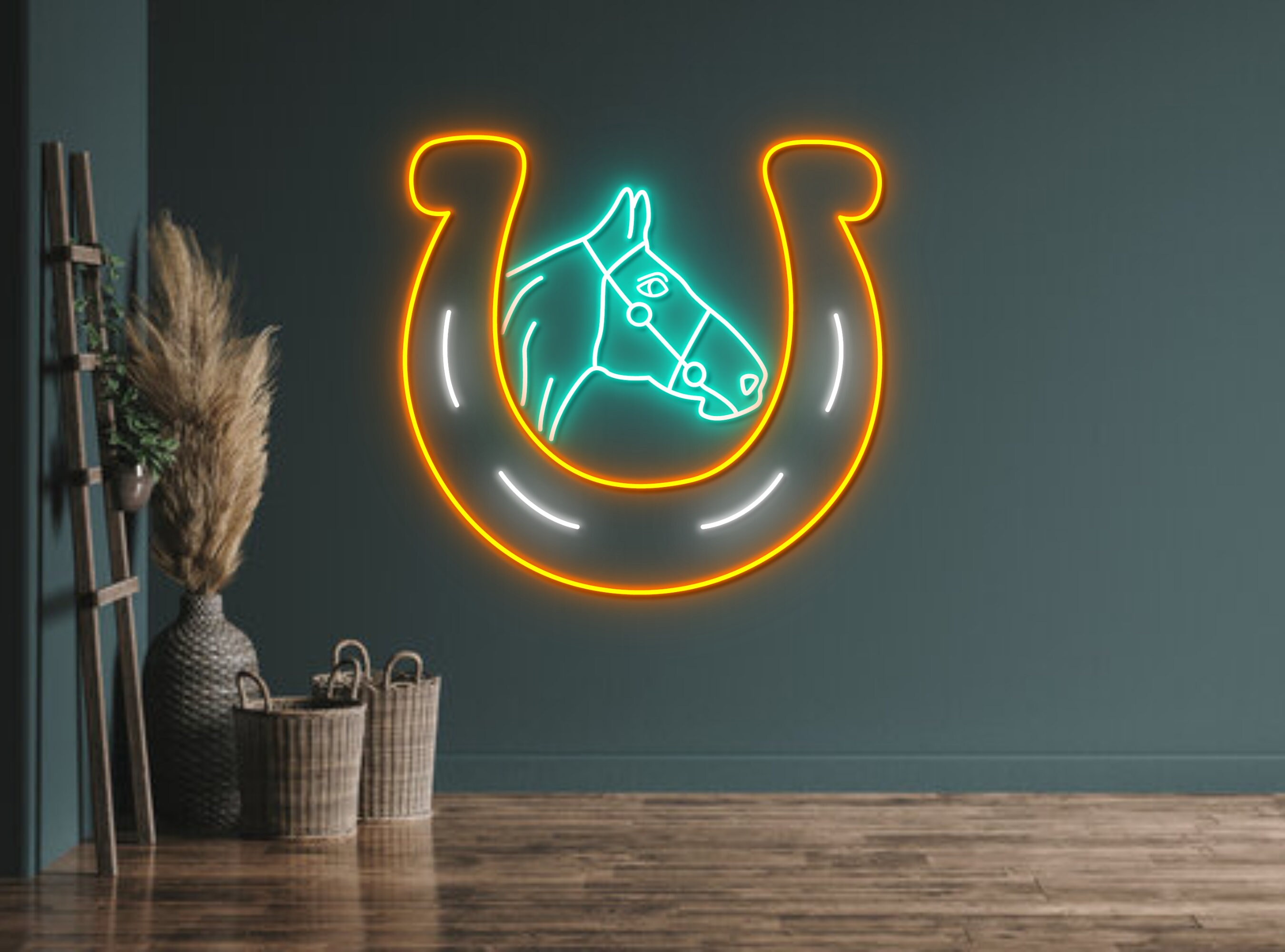 Horse With Horseshoe Neon Sign