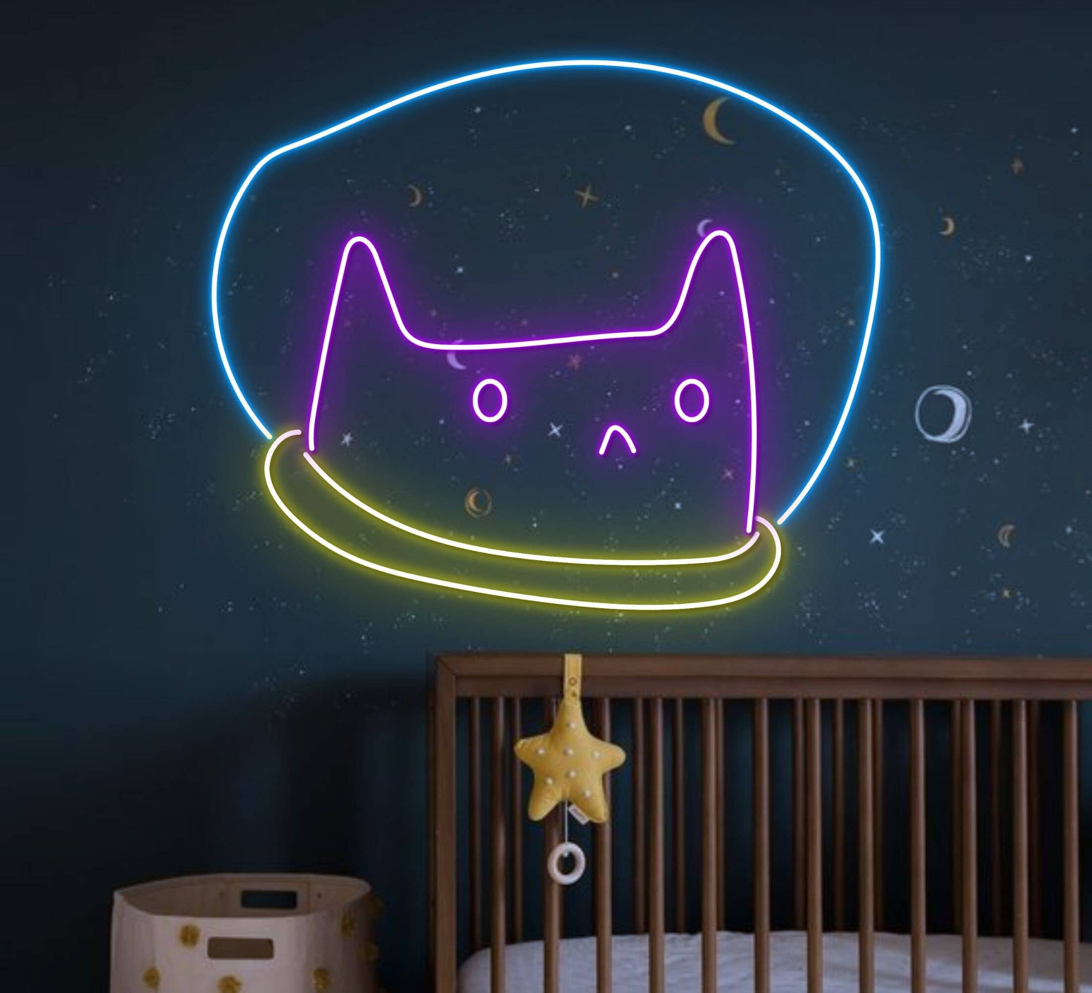 Cat Space Boi Neon Sign Animal Decor for Kids