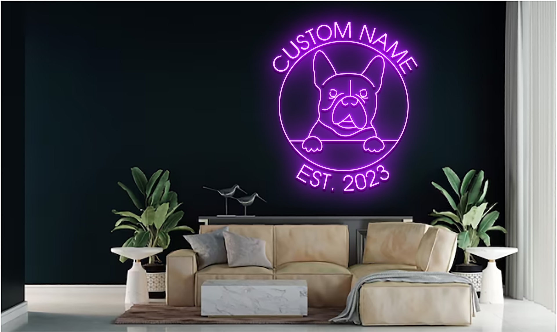 Custom Name And Memory French Bulldog Portrait Neon Sign