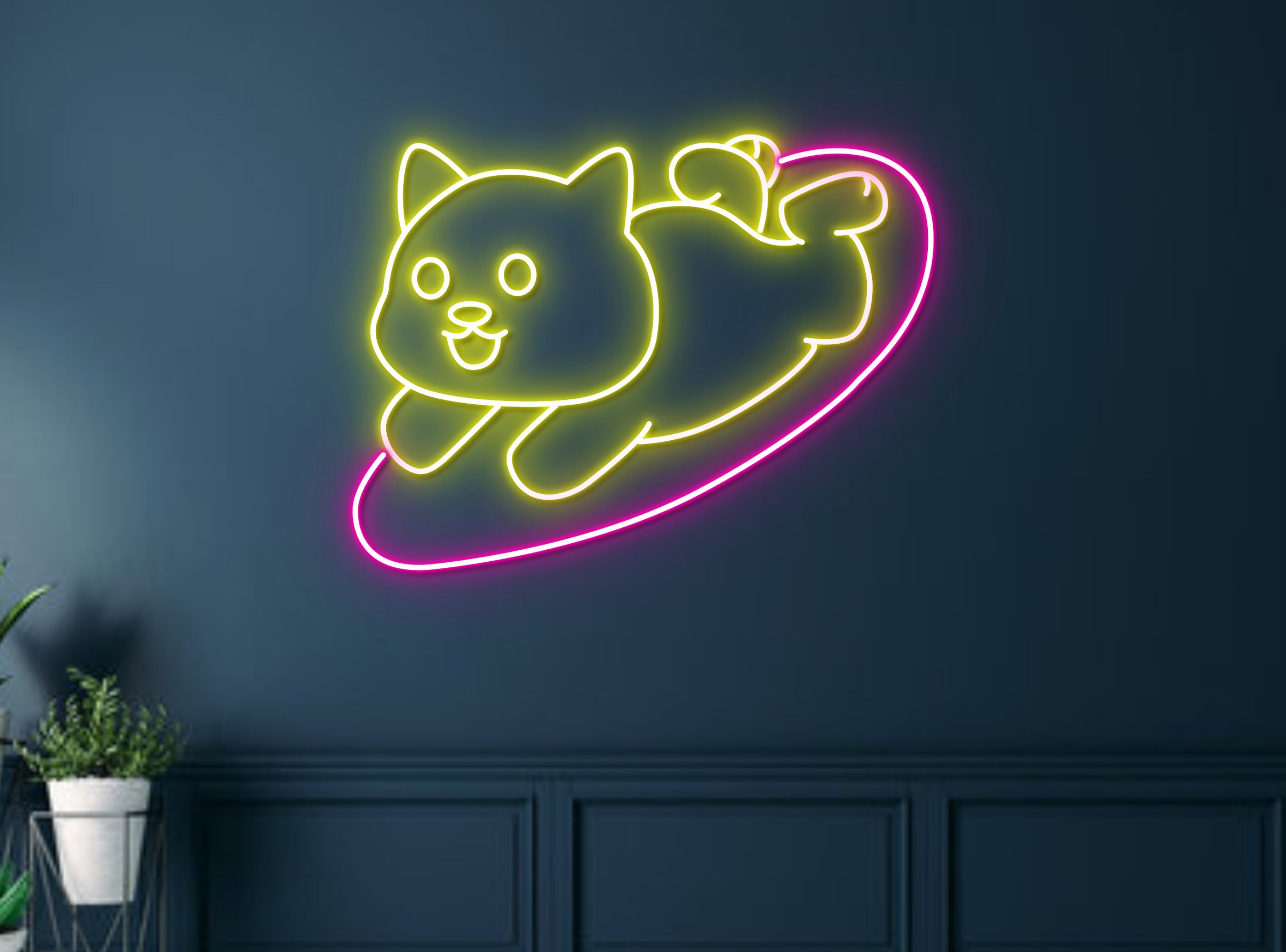 Chibi Dog Surfing Neon Sign
