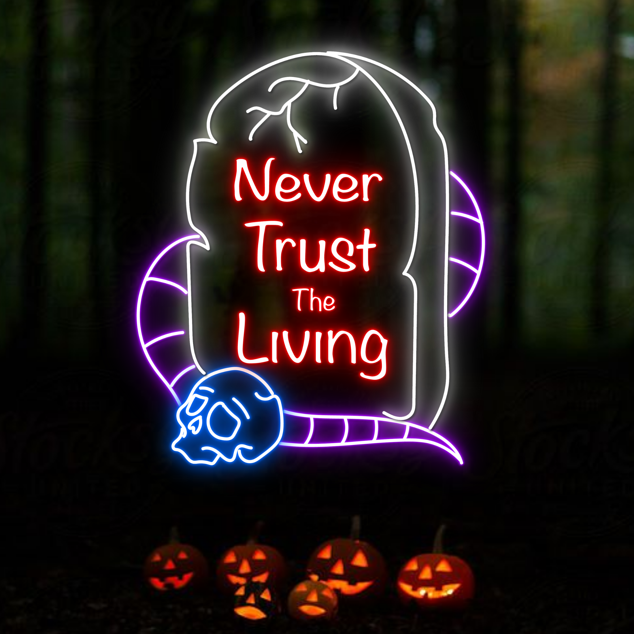 Never Trust The Living Neon Sign Halloween Lights Decor