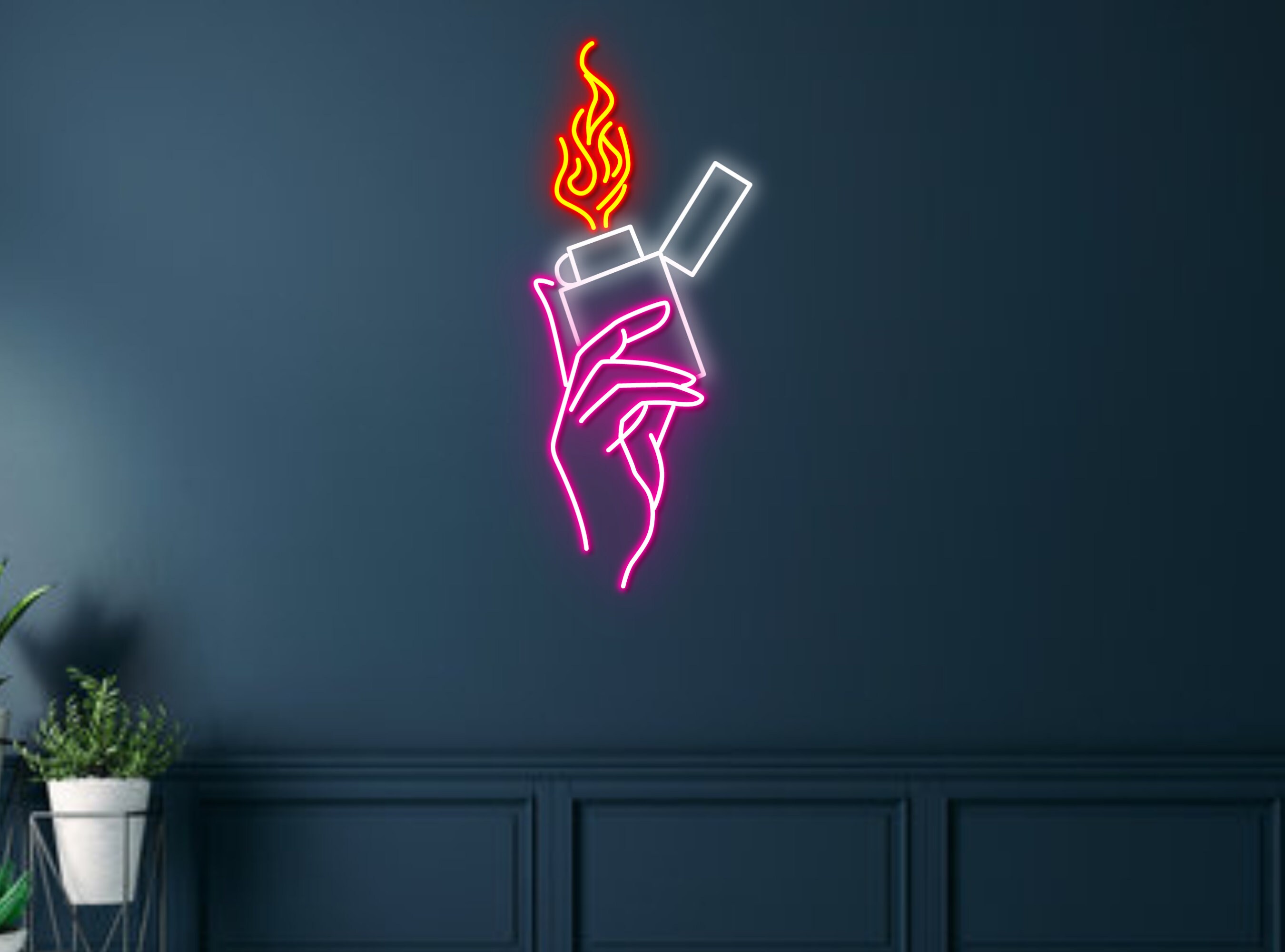 Woman Hold Zippo Lighter Neon Sign