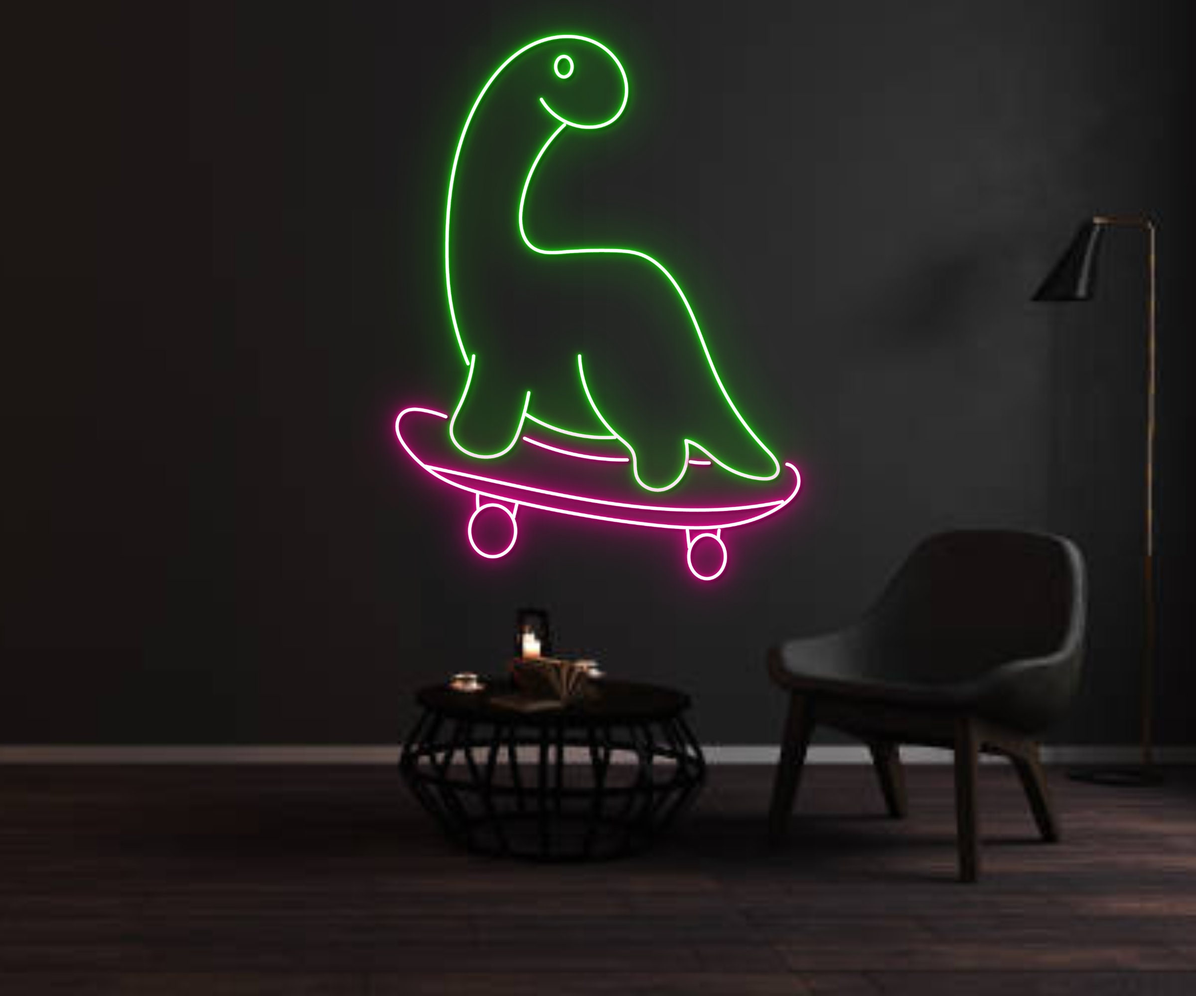 Dinosaur Surfing Neon Sign