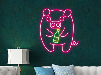 Pig Hold Beer Bottle Neon Sign