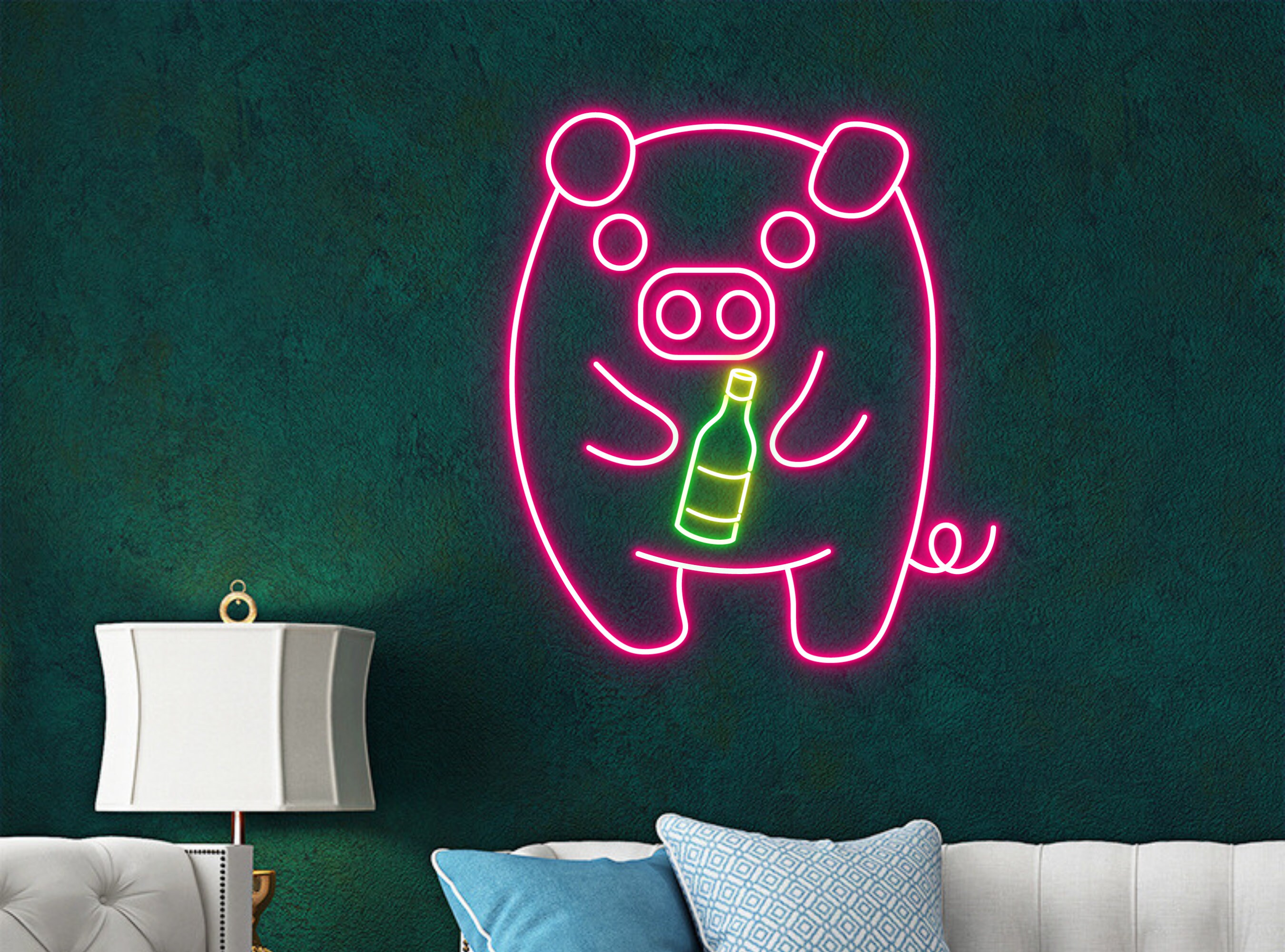Pig Hold Beer Bottle Neon Sign