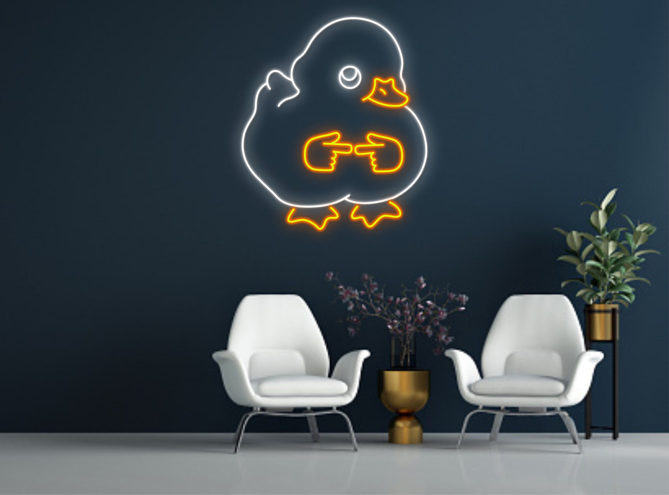 Chibi Duck With Hand Neon Sign