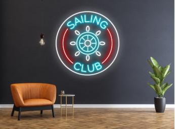 Sailing Club Yacht or Ship Wheel Beach Neon Sign