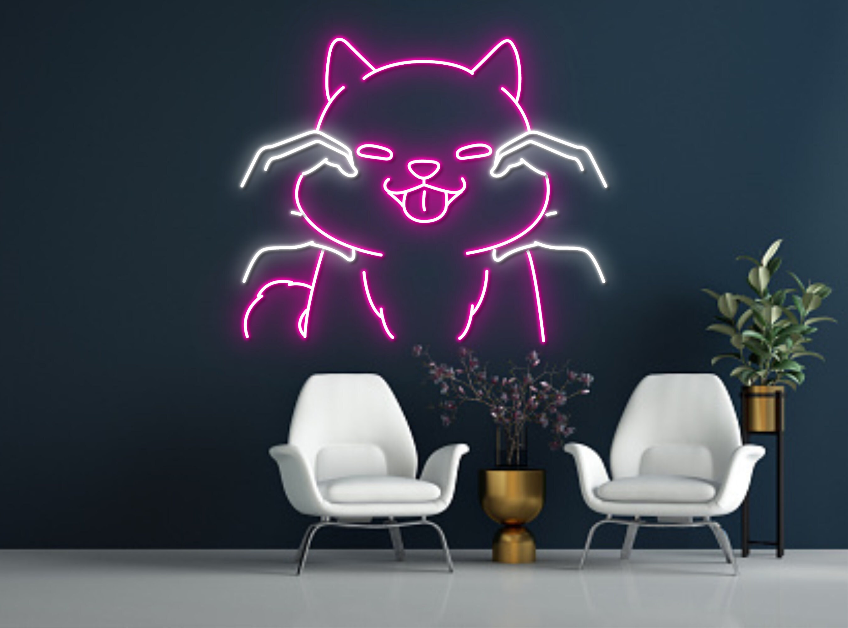 Shiba Inu Face With Owner Hand Dog Neon Sign
