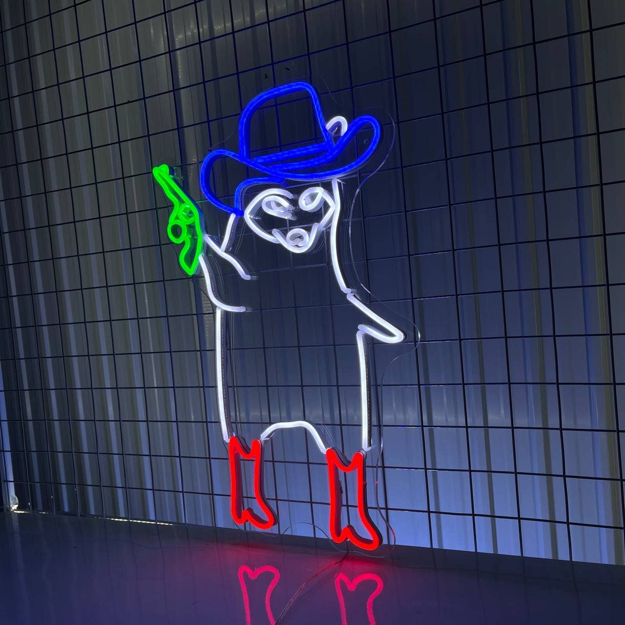 Raccoon Cowboy Hat With Gun Neon Sign