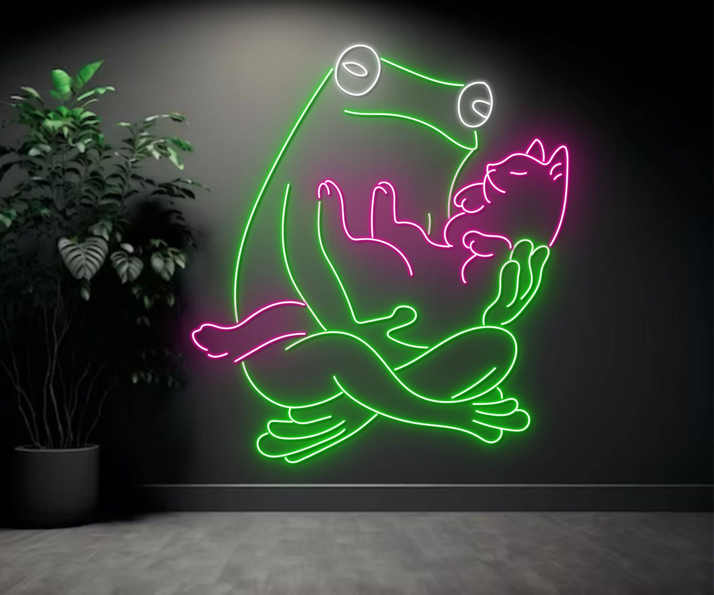 Frog Hugging Cat Neon Sign Funny Animal Wall Art Neon Sign