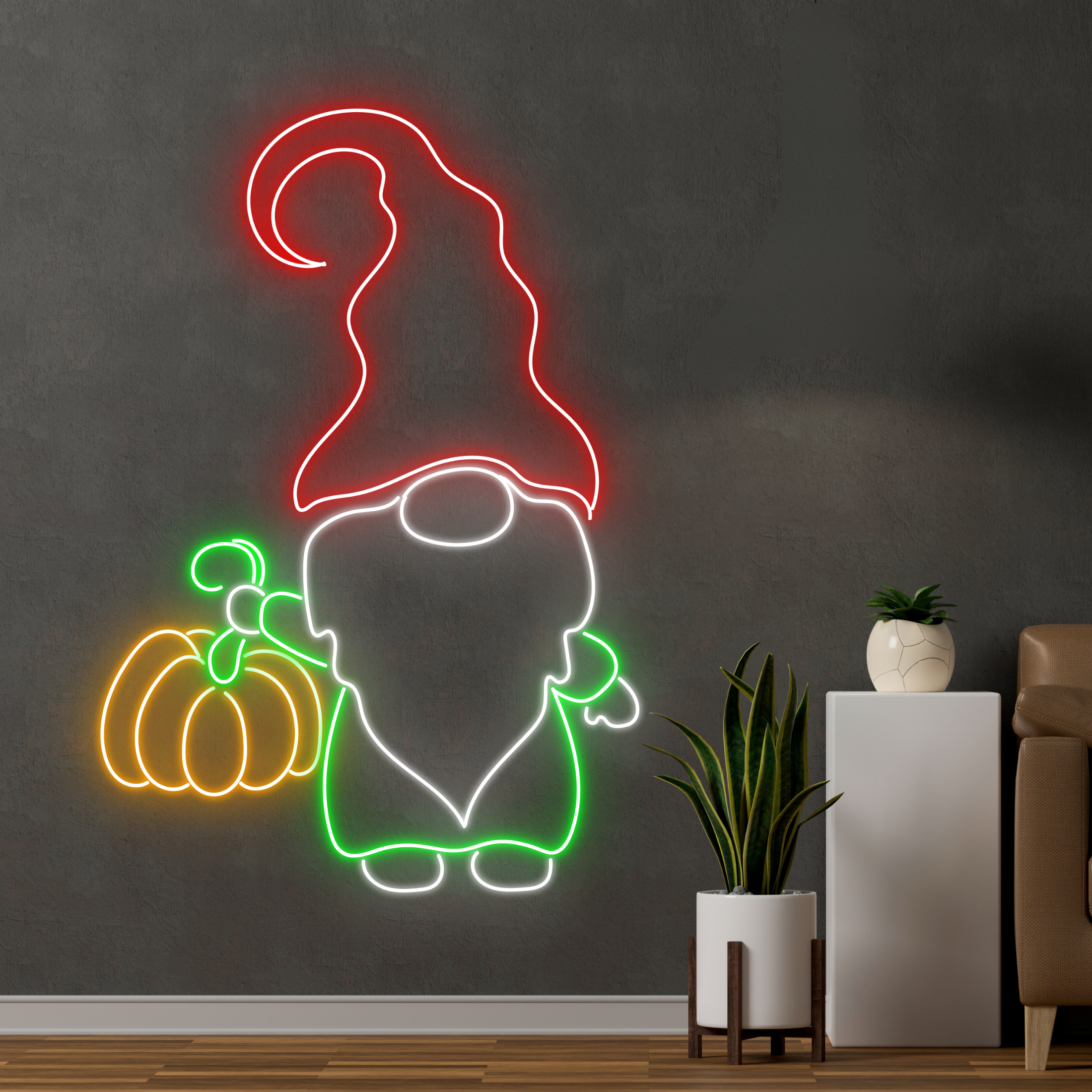 Elf Santa Pumpkin Neon Sign Thanksgiving Christmas Decor