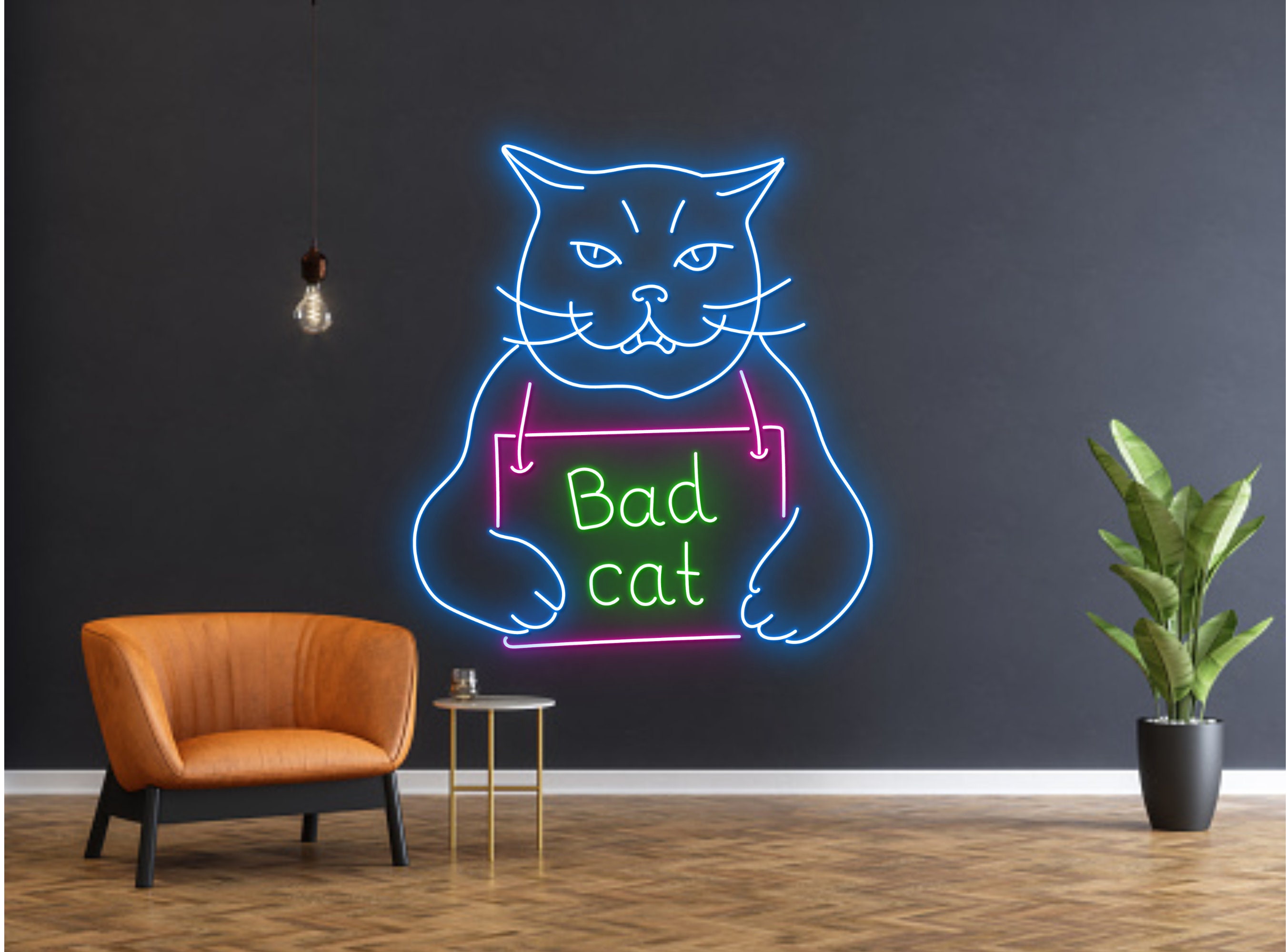 Prison Cat Portrait Jailed Cat Neon Sign