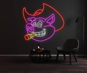 Cute Pig Smoking Neon Sign