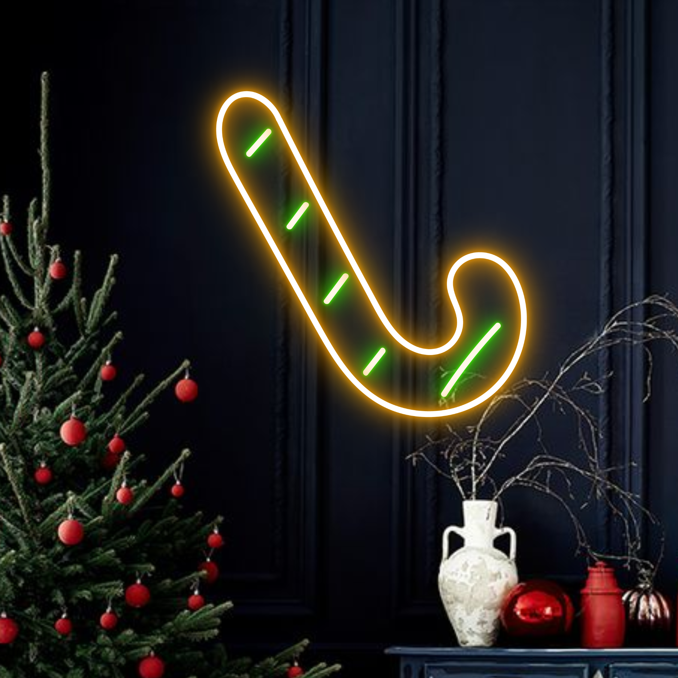 Christmas Candy Cane Neon Sign Noel Decor Set Green Yellow
