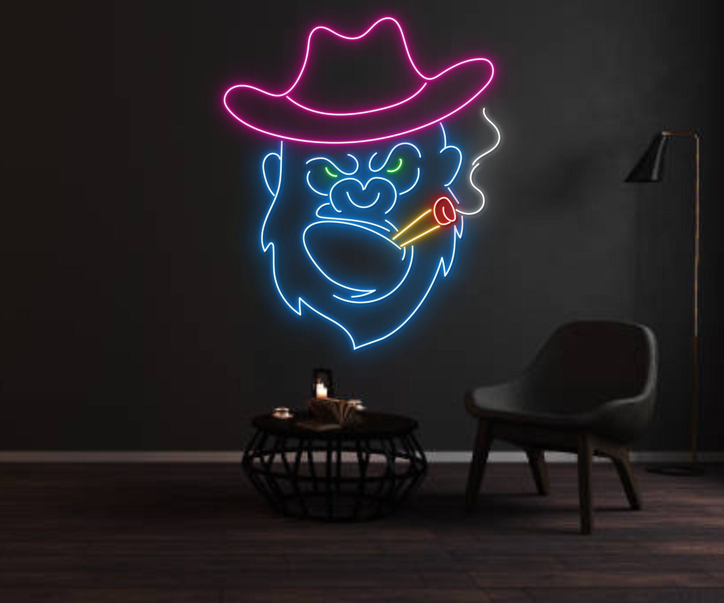 Monkey Chimpanzee Smoking Neon Sign