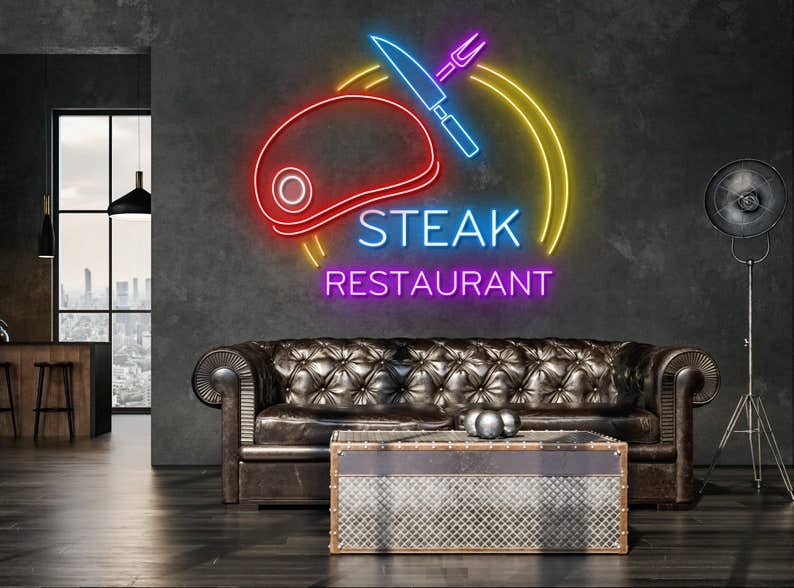 Steak Neon Sign Steak Restaurant Signboard Wall Decor