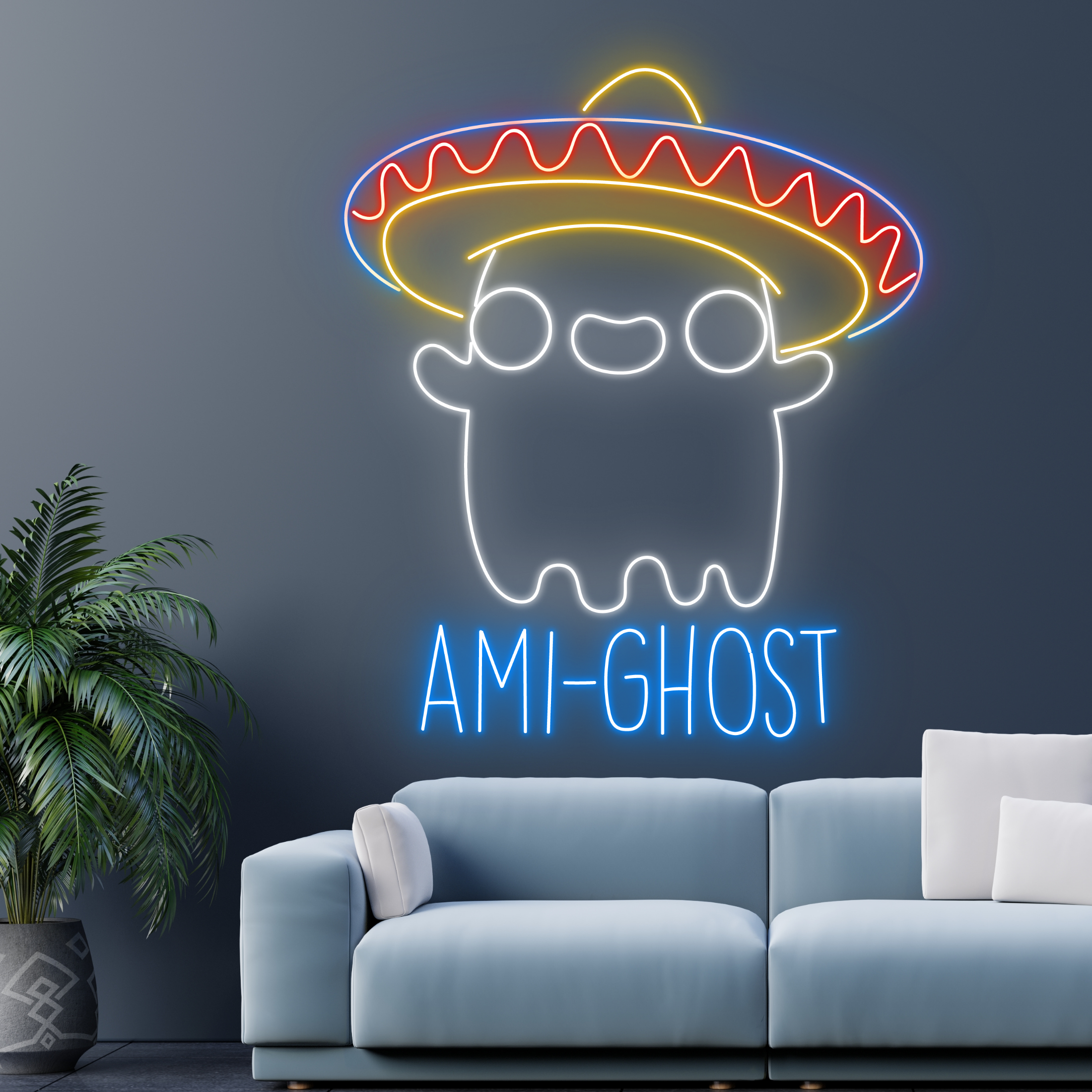 Mexican Ami Ghost Neon Signs Taco Restaurant Halloween Decor