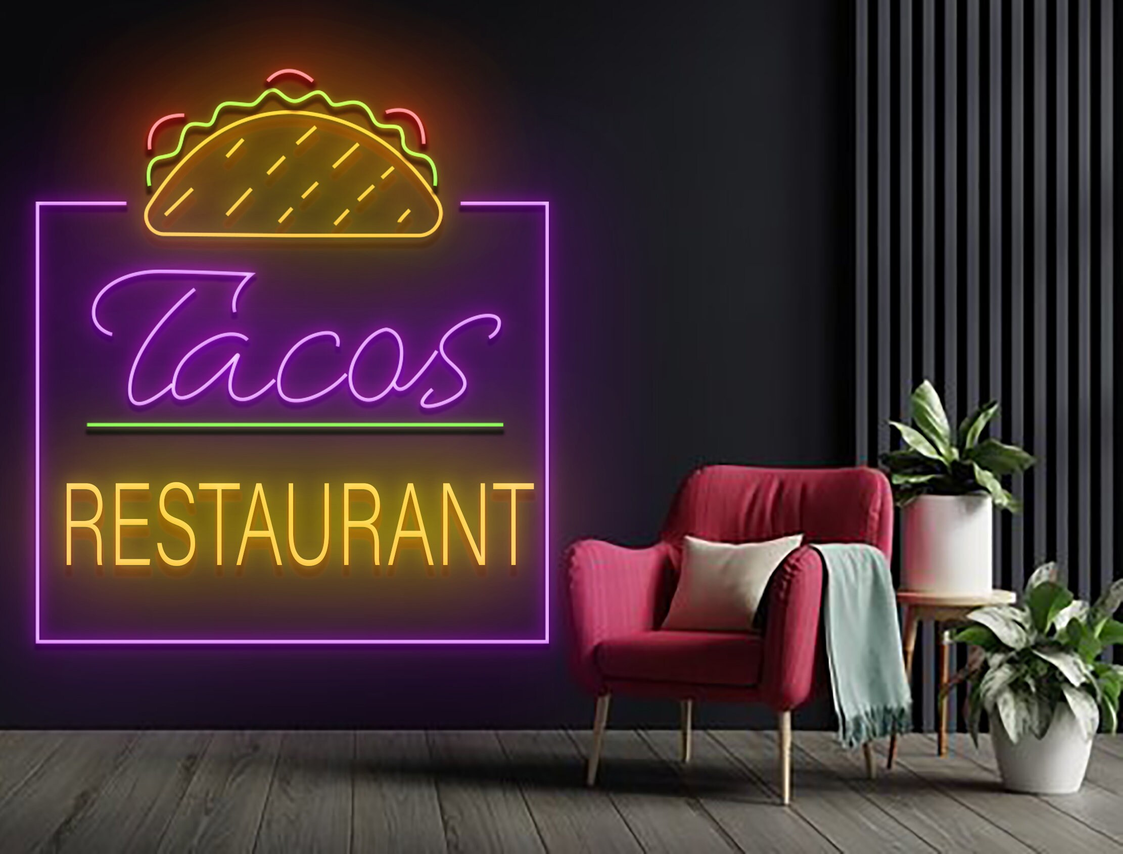 Tacos Restaurant Neon Sign Mexican Food Art