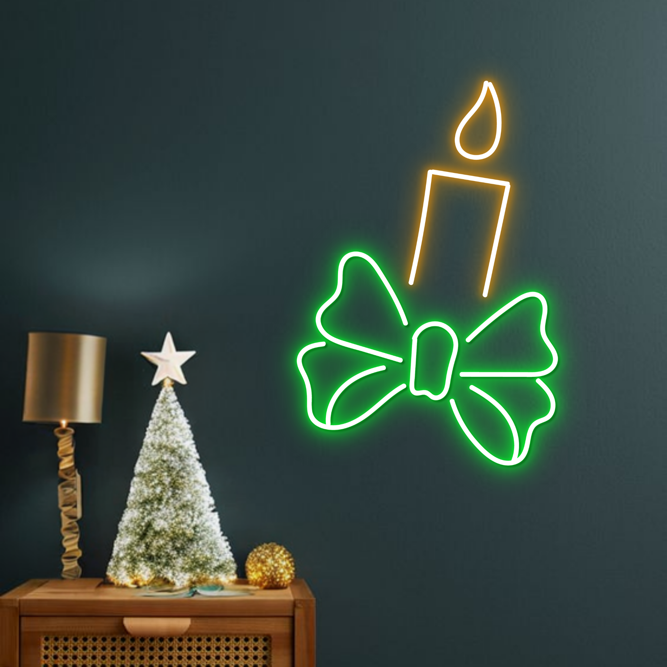 Christmas Candle Neon Sign Christmas Long-lasting Decor Set