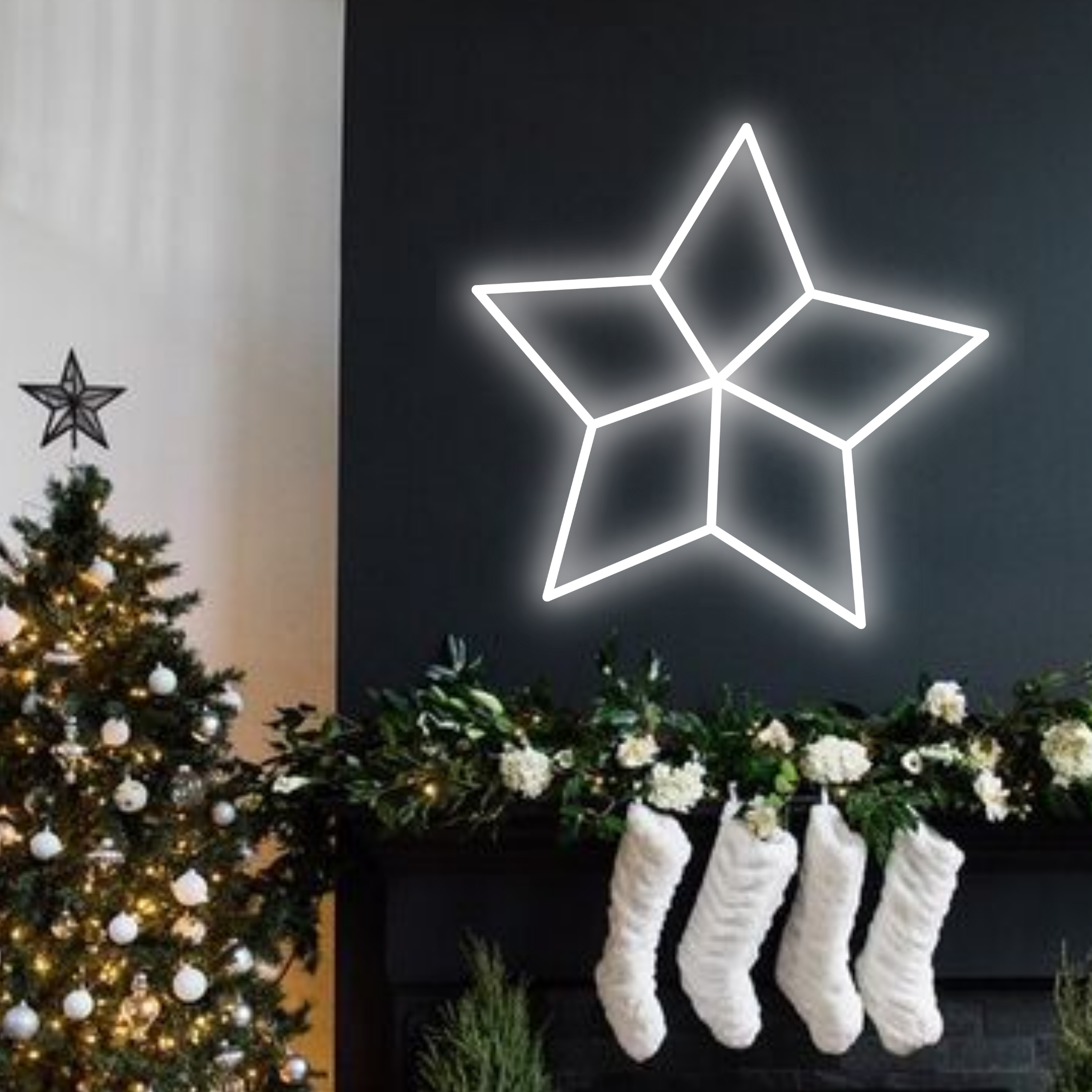Christmas Star Neon Sign Christmas Set Decor Red White