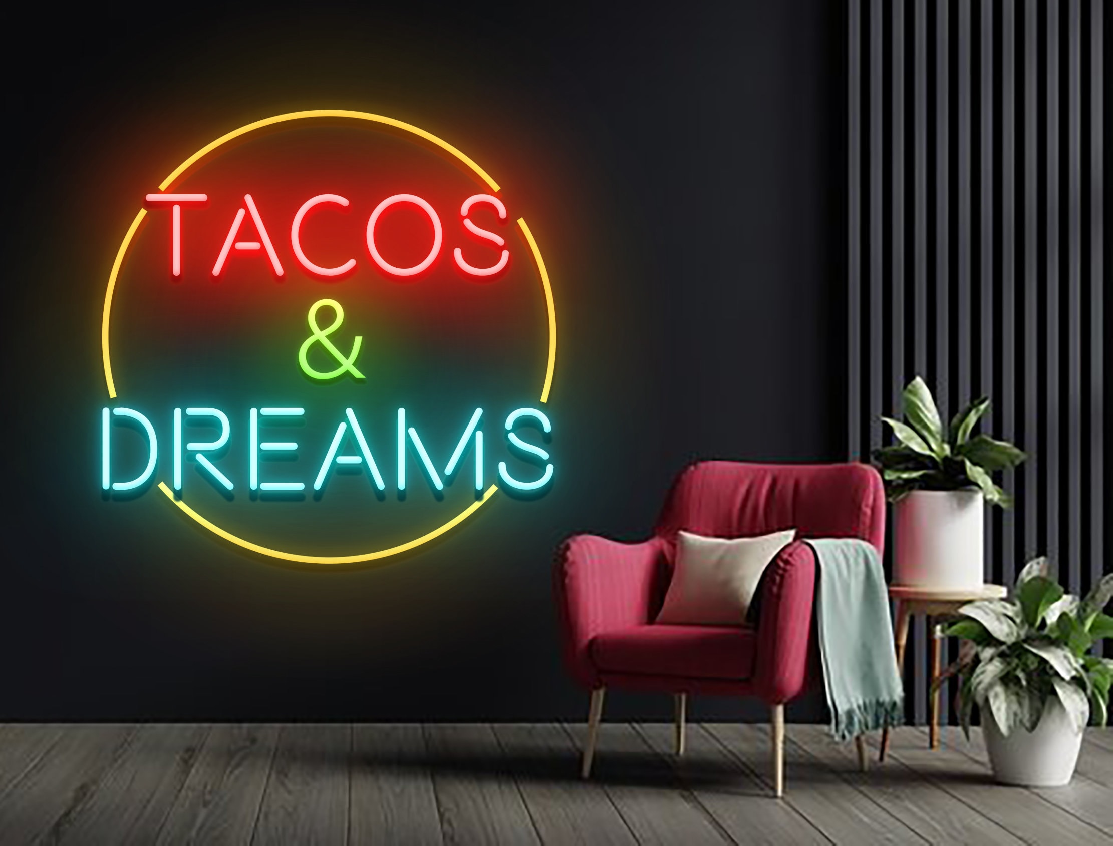 Tacos and Dreams Bar Pub Neon Sign Mexican Food Art