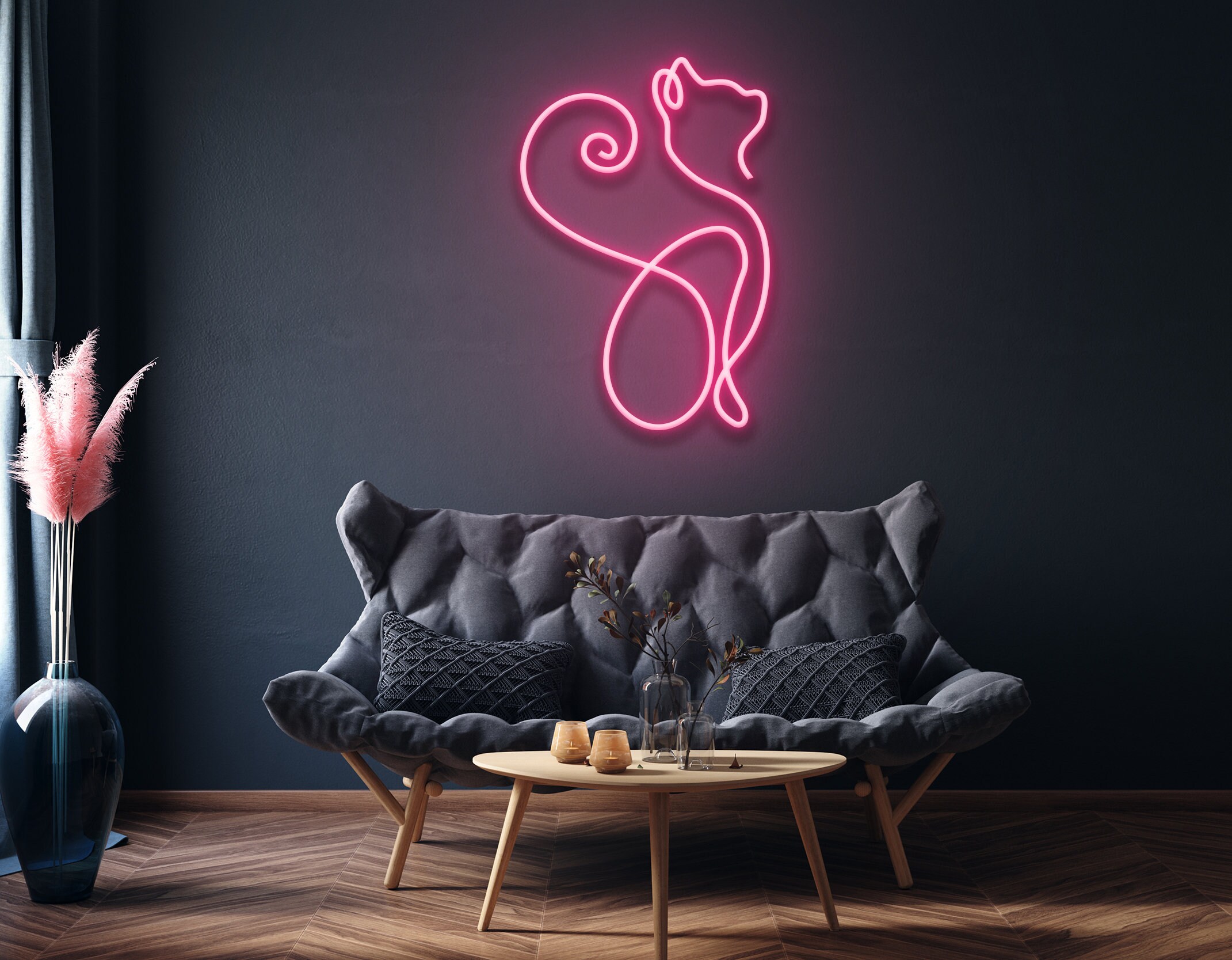 Cat Neon Sign Cat Line Art