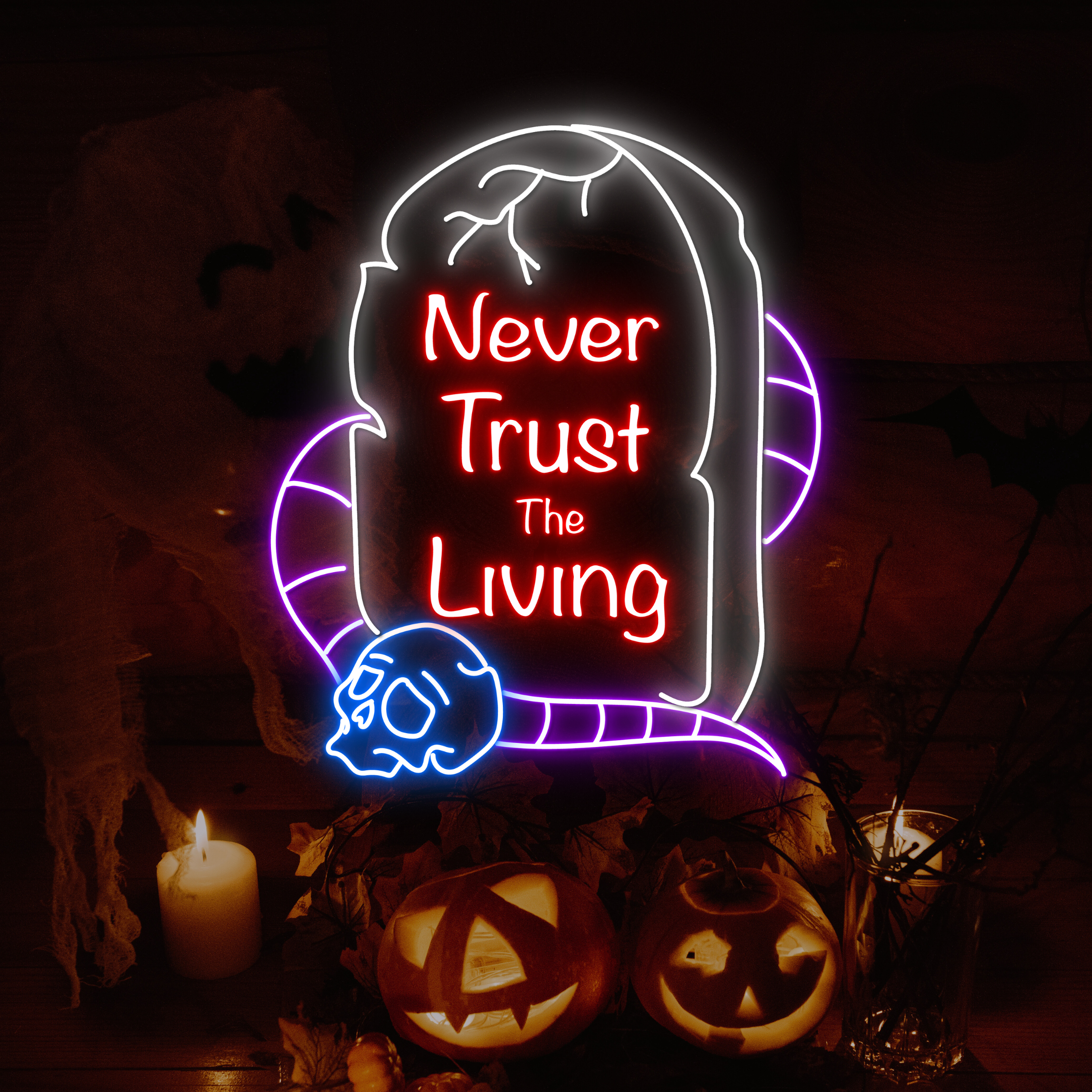Never Trust The Living Neon Sign Halloween Lights Decor
