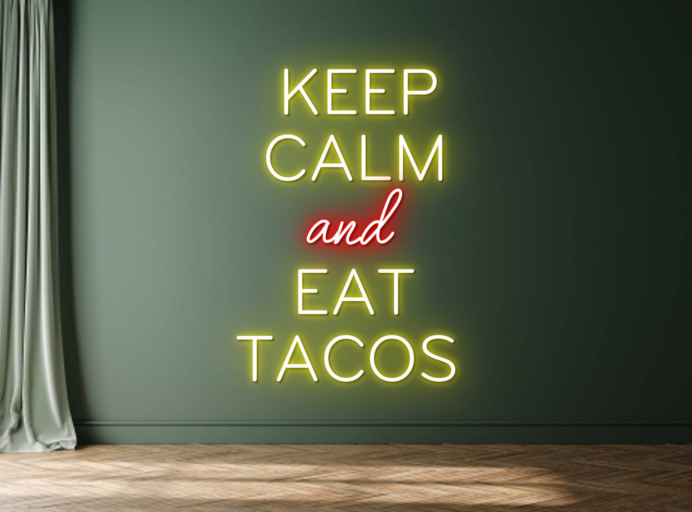 Keep Calm Eat Tacos Neon Sign Mexico Restaurant Wall Decor