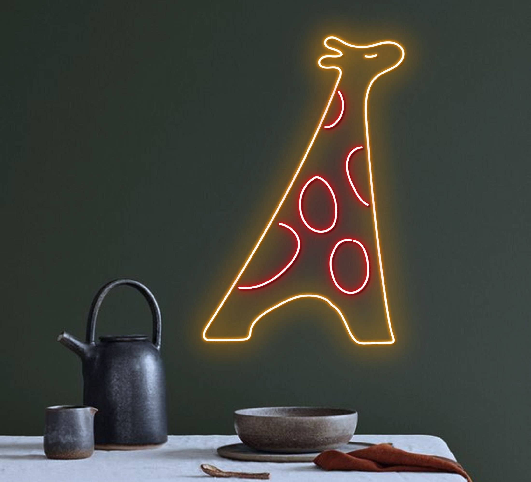 Giraffe With Pizza Neon Sign Kitchen Restaurant Decor