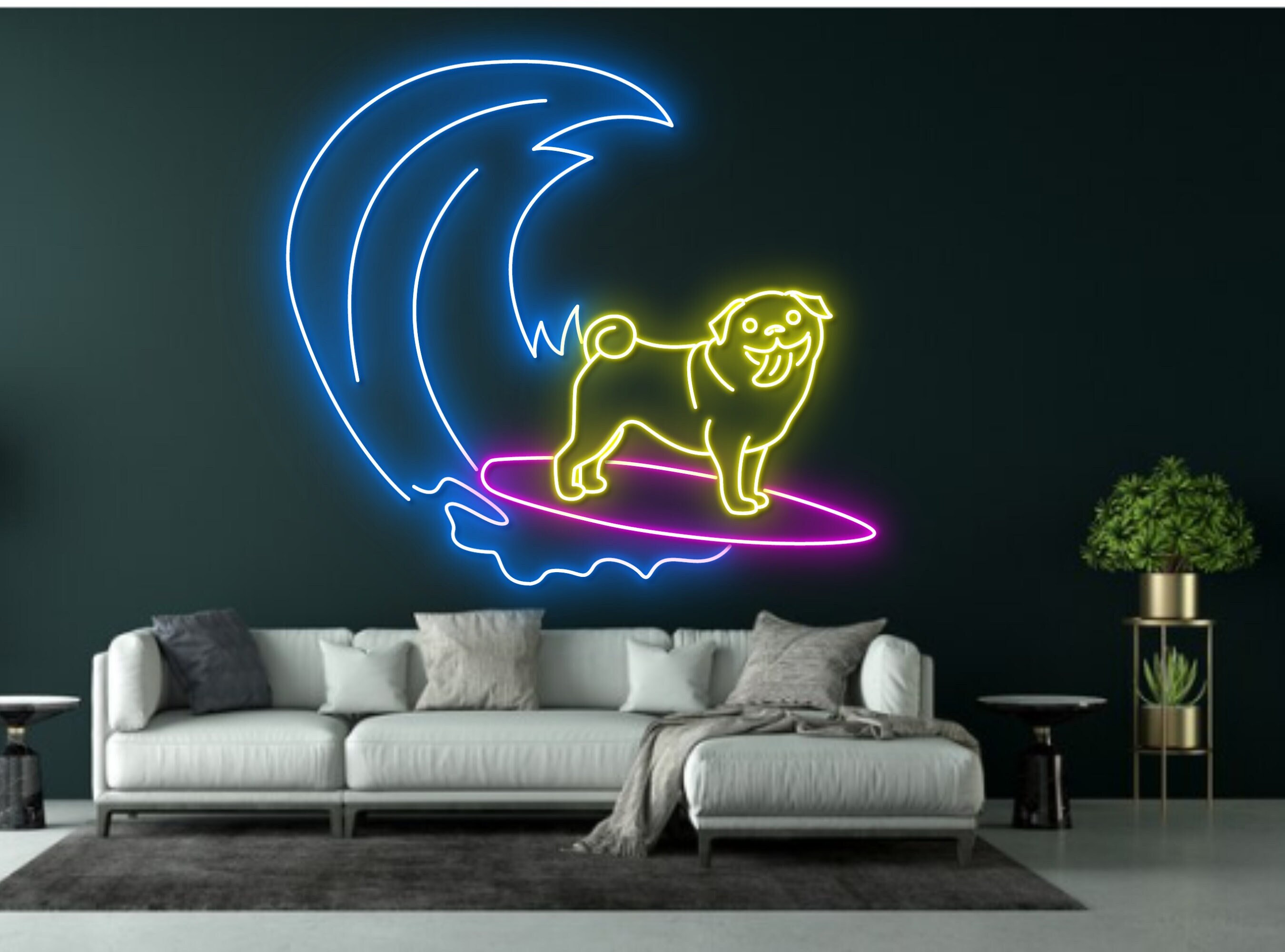 Pug Dog Surfing On Beach Neon Sign Wall Decor Gift