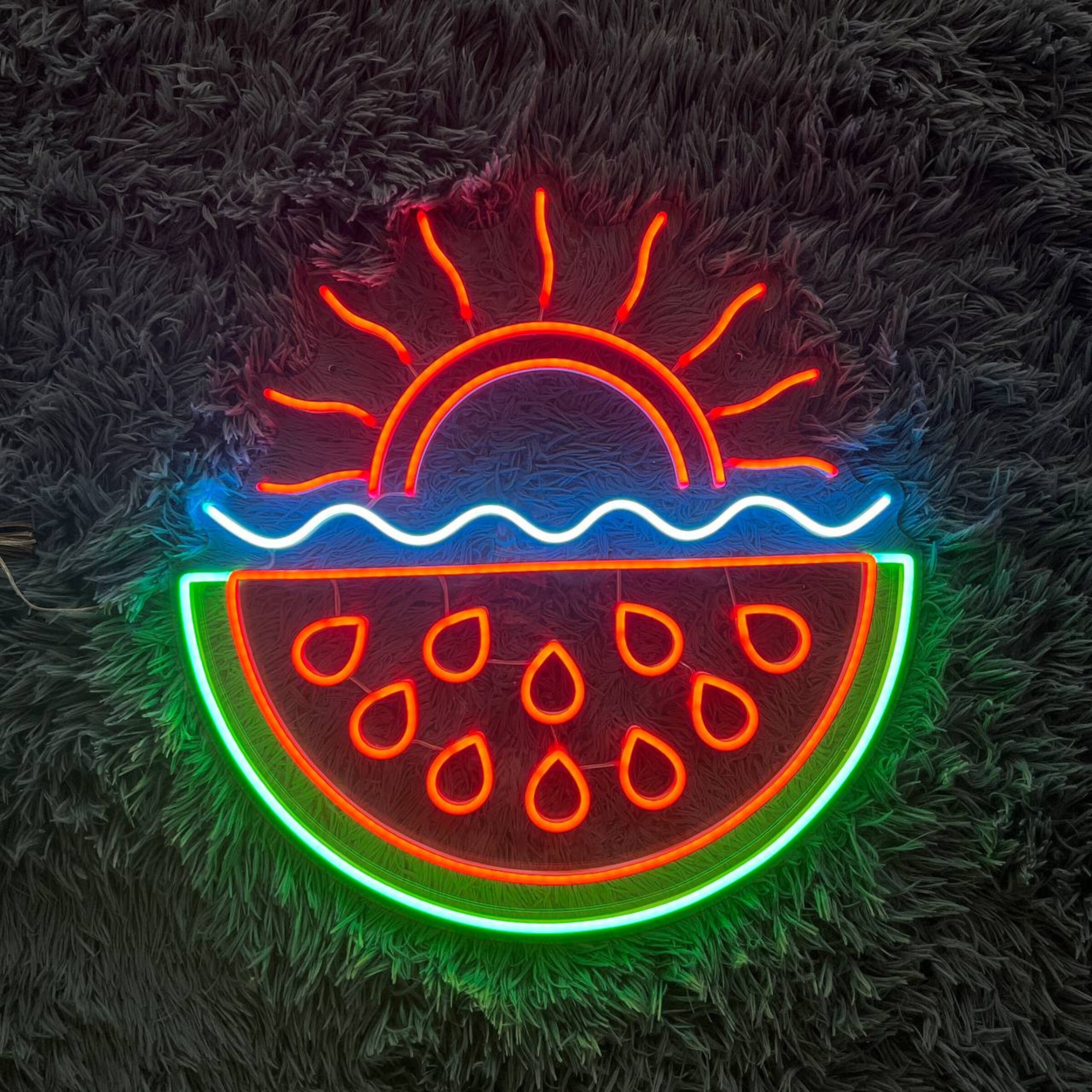 Watermelon Fruits And Sun Wave Neon Sign