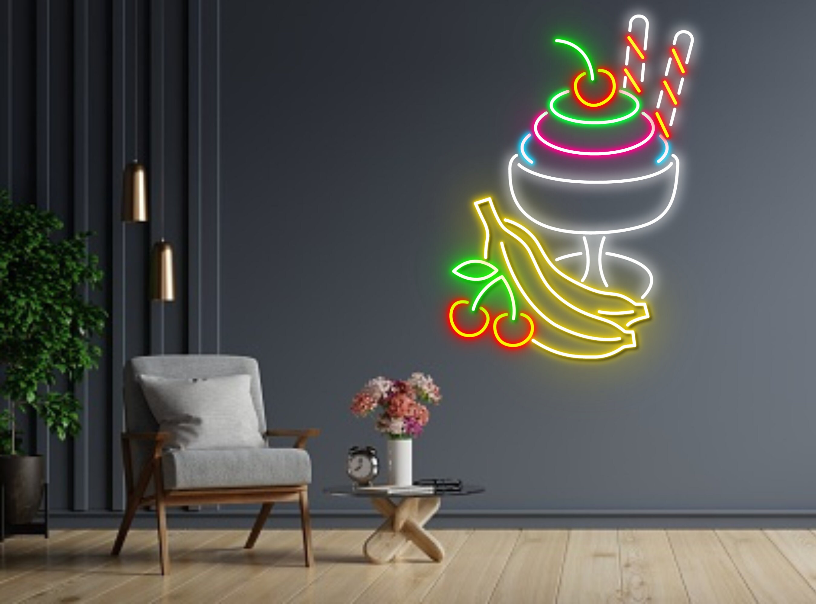 Ice Cream Cup Add Fruits Neon Sign