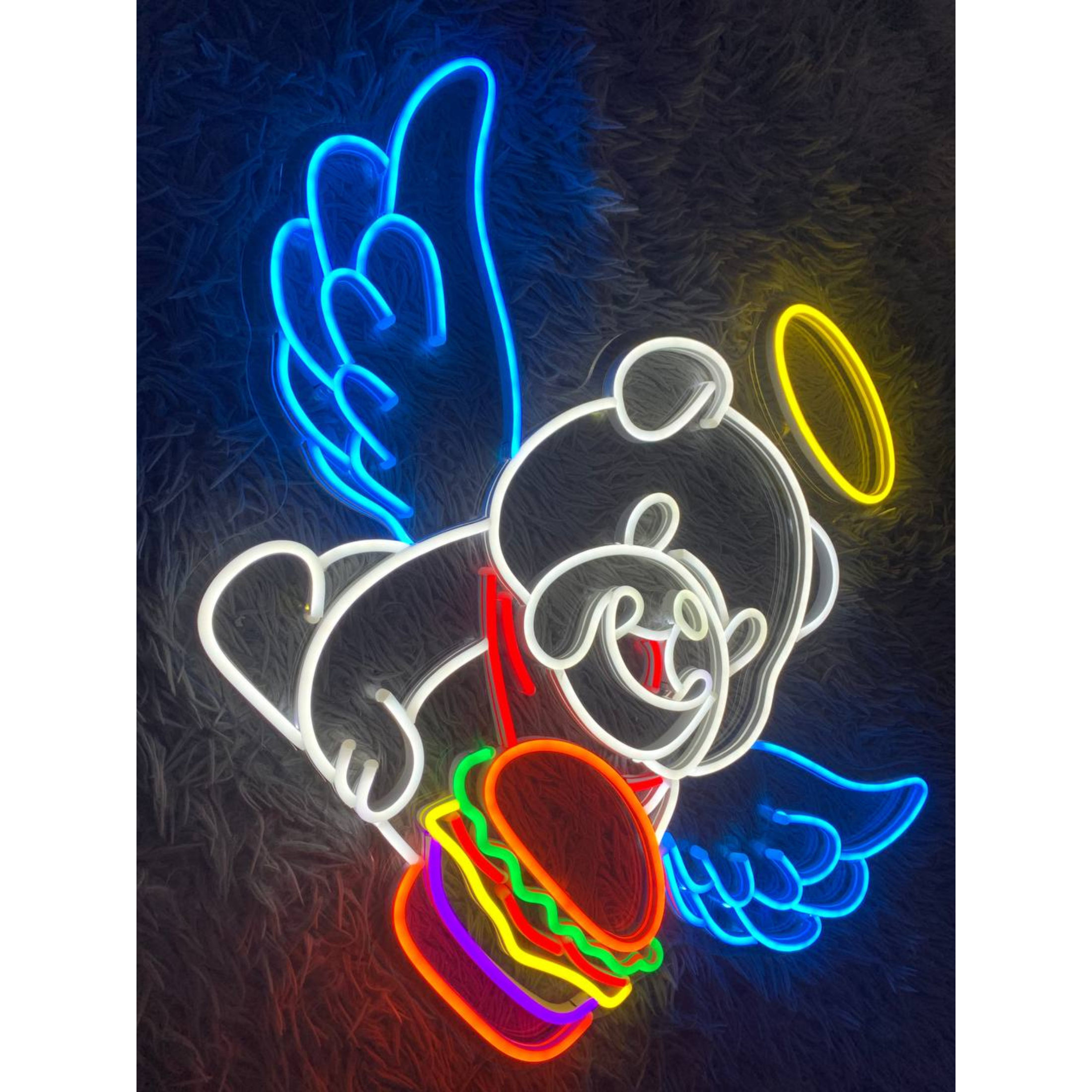 Bulldog Eat Hamburger Neon Signs Restaurant Wall Decor