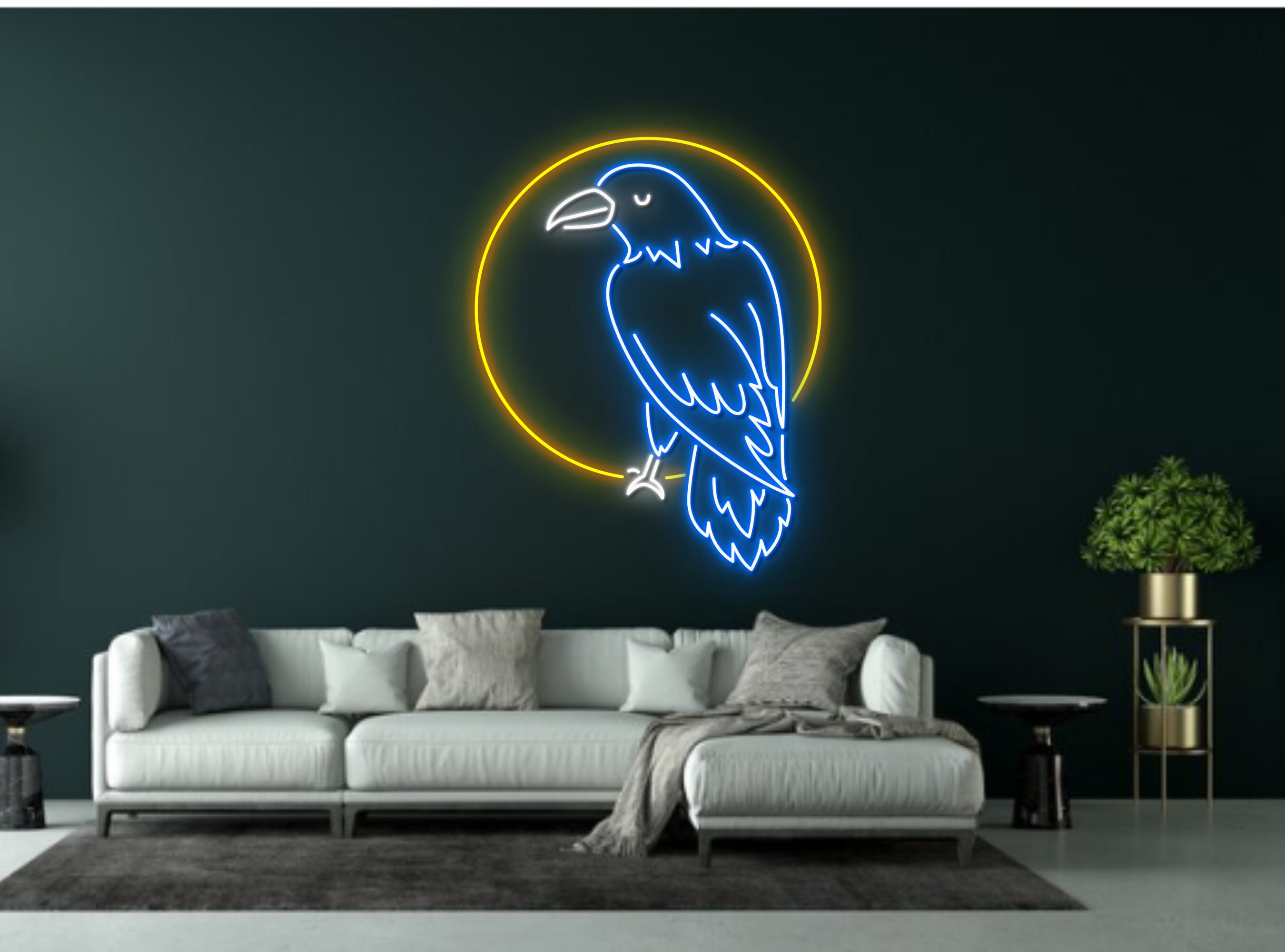 Crow Sitting In Circle Neon Sign