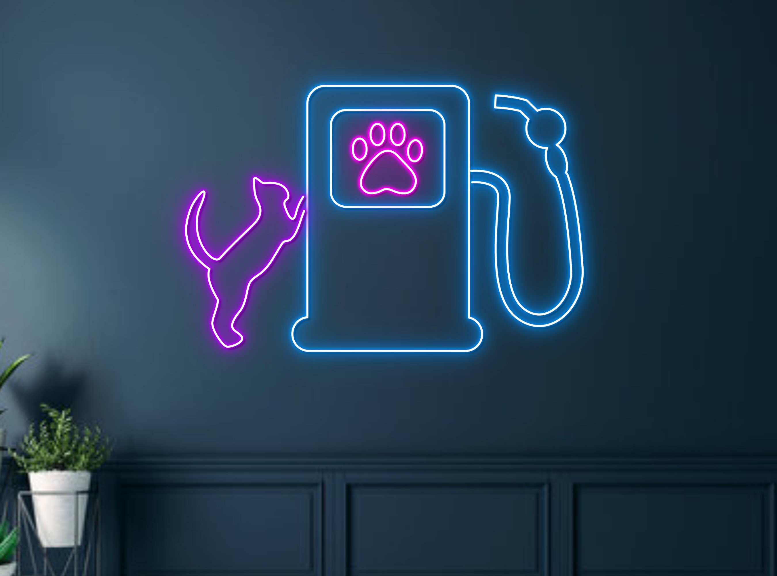 Cat In Gas Station Neon Sign Handmade Neon