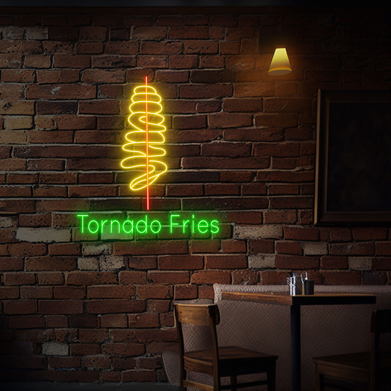 Tornado Fries Neon LED Sign Fast Food Restaurant Wall Decor
