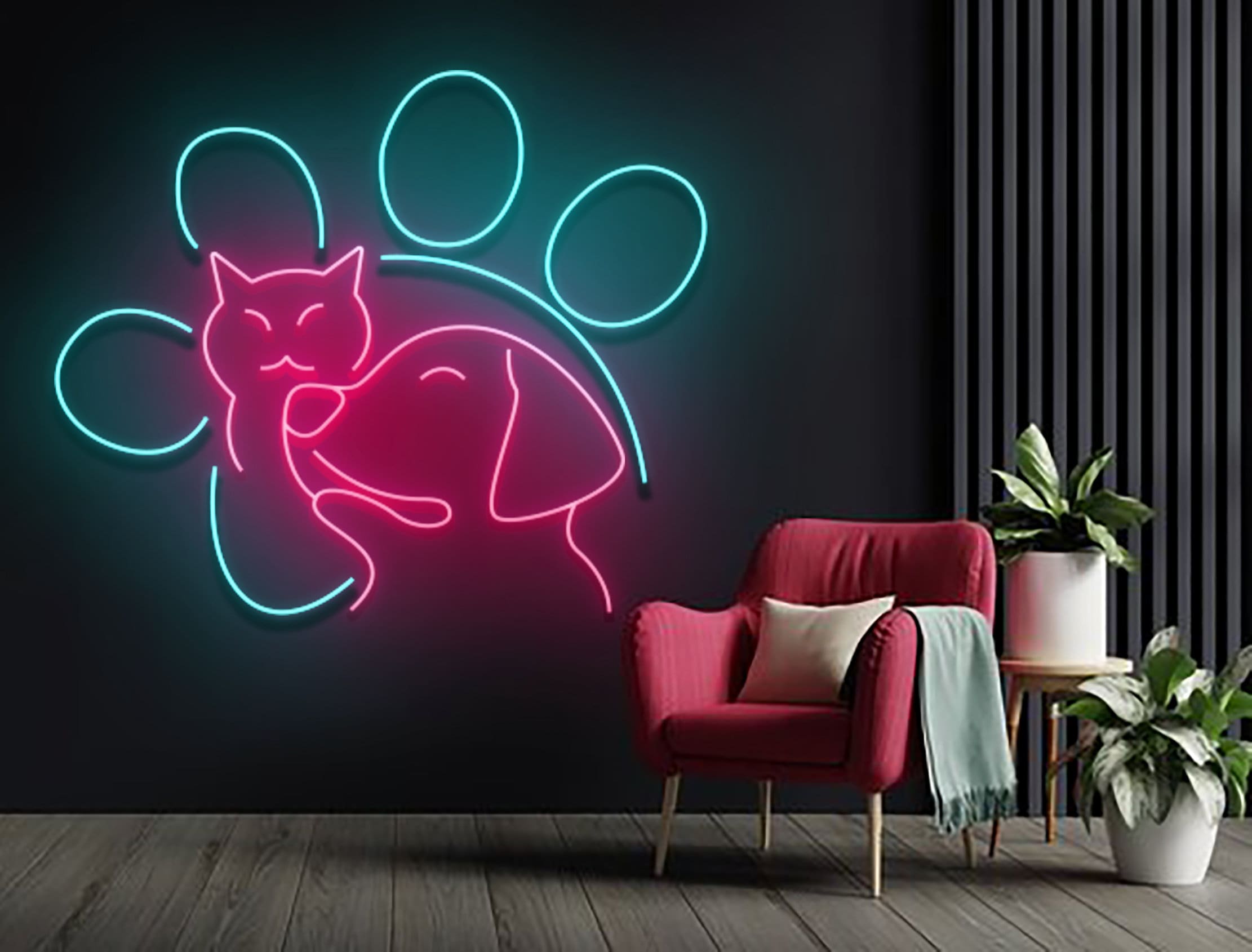 Cat Dog Paw Neon Sign