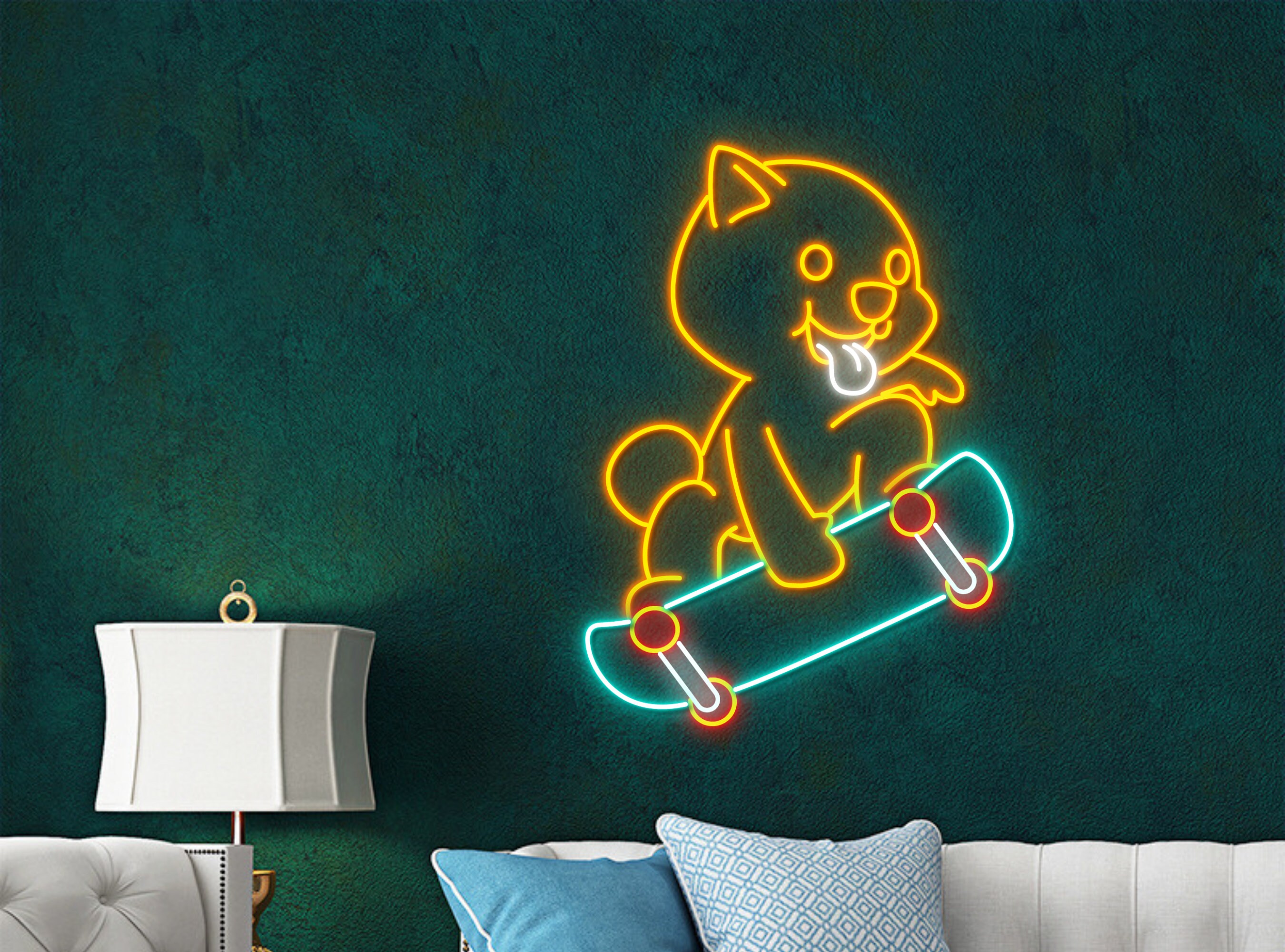 Shiba Inu Dog Skateboard Neon Sign Wall Art Decor Gift