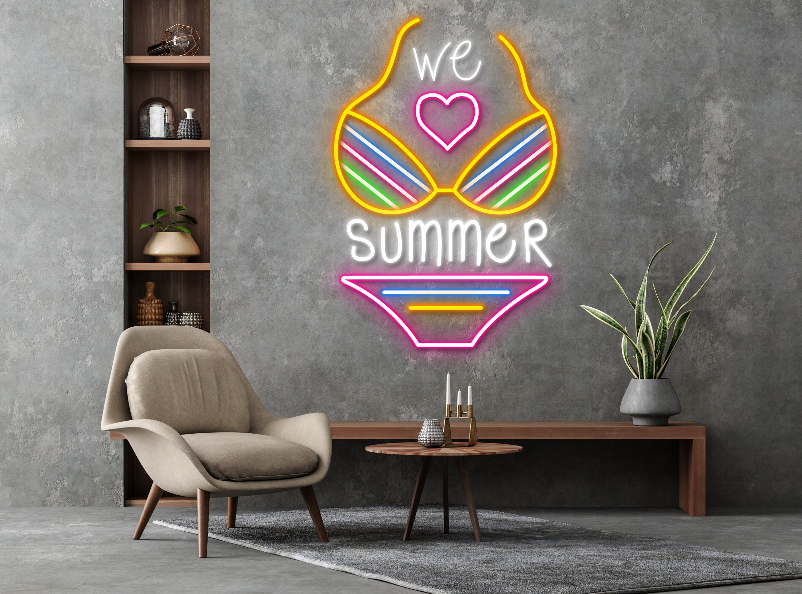 Summer Sexy Bikini Line Art Woman Neon Sign