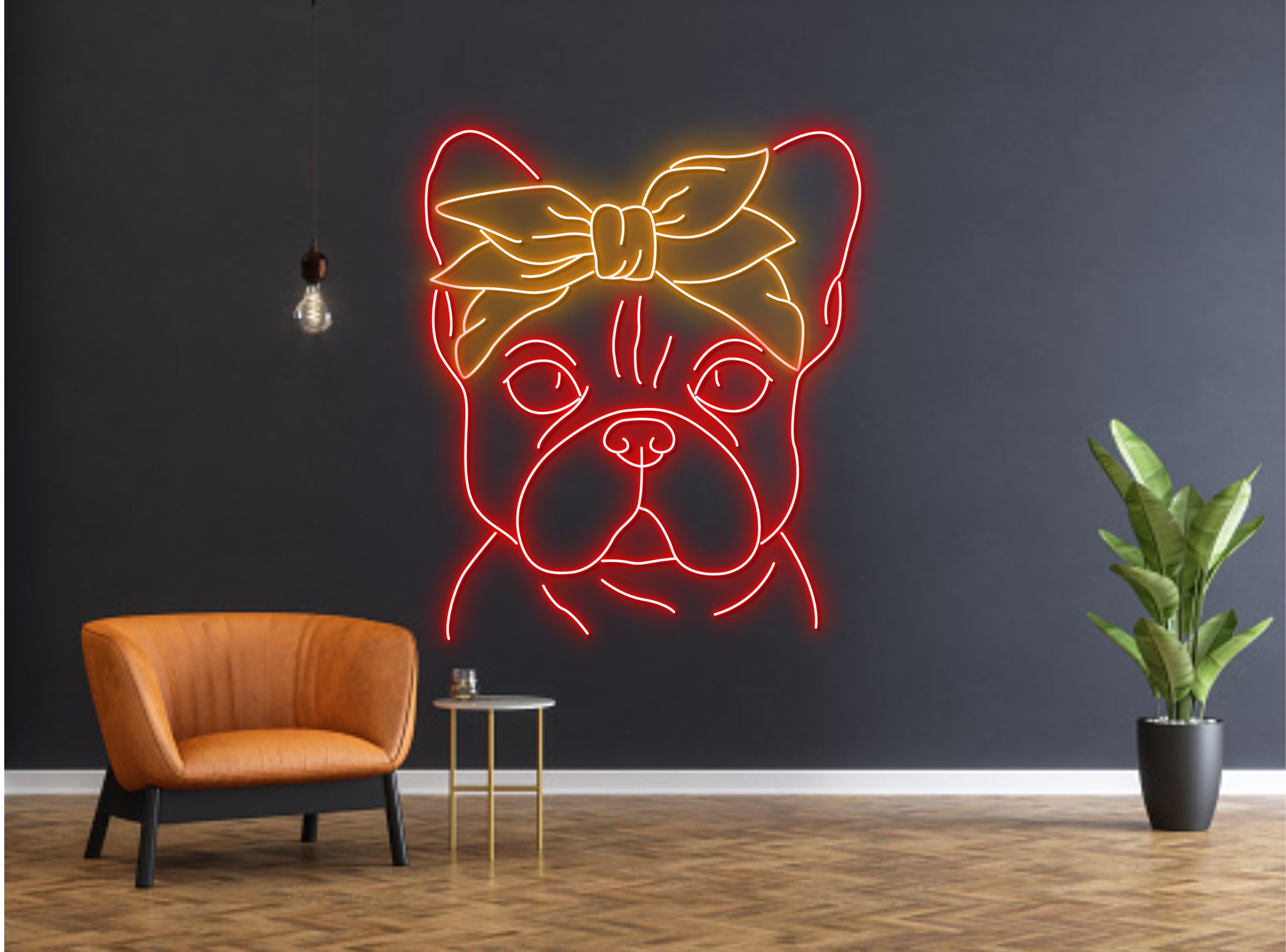 Pug French Bulldog With Headband Neon Sign