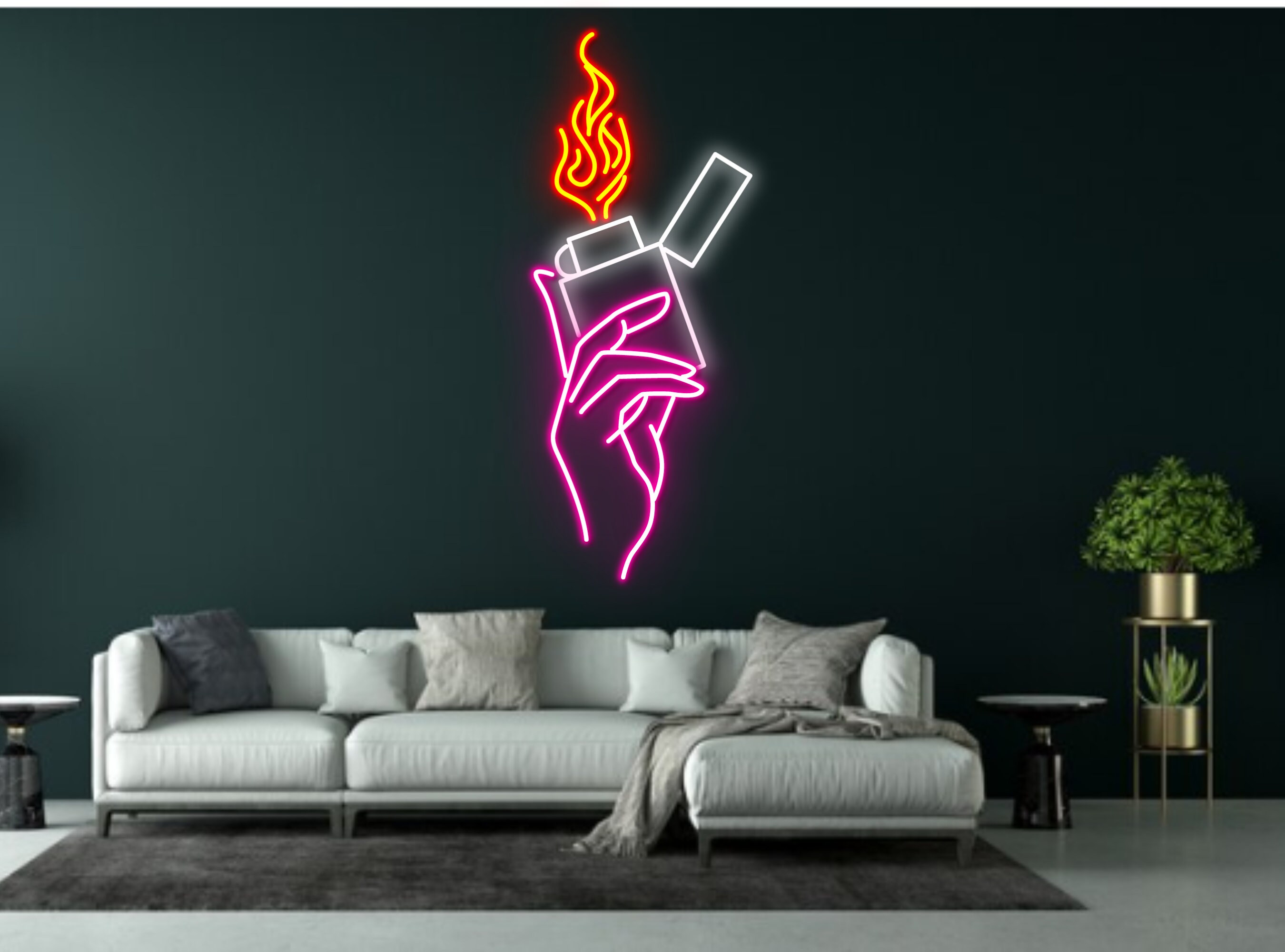 Woman Hold Zippo Lighter Neon Sign