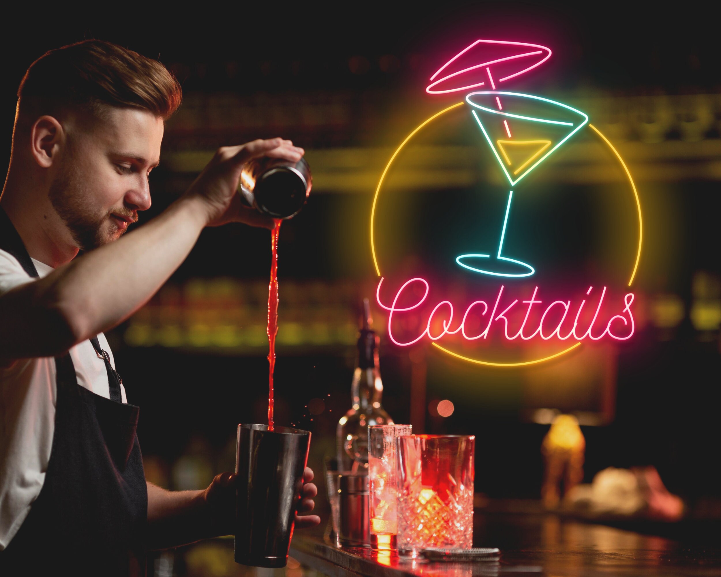 Cocktails Glasses Cup Bar Pub Neon Signs